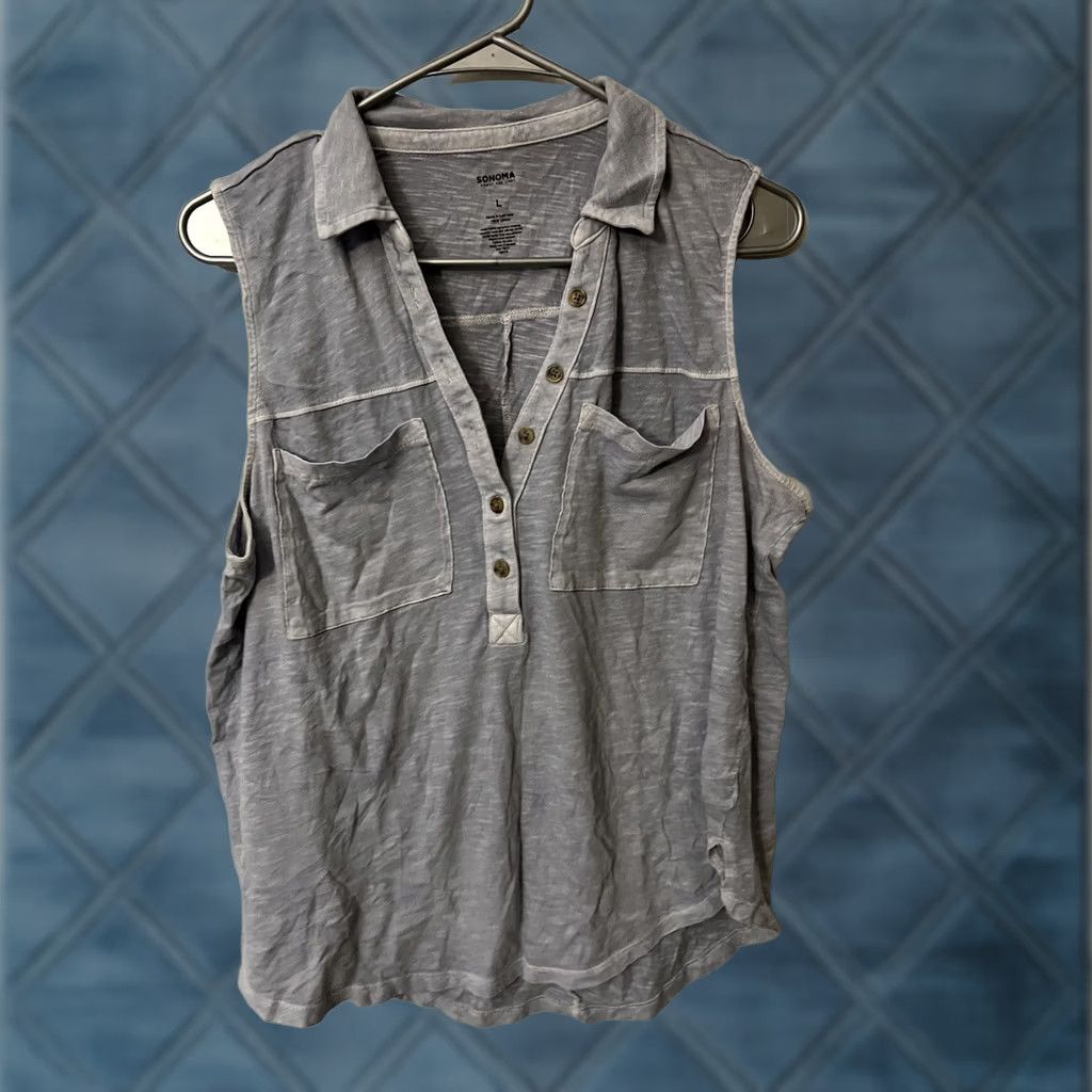 Vintage Sonoma Women's Polo Shirt Sleeveless Blue Size L Regular Casual Polo by Sonoma Size L / US 10 / IT 46 - 1 Thumbnail