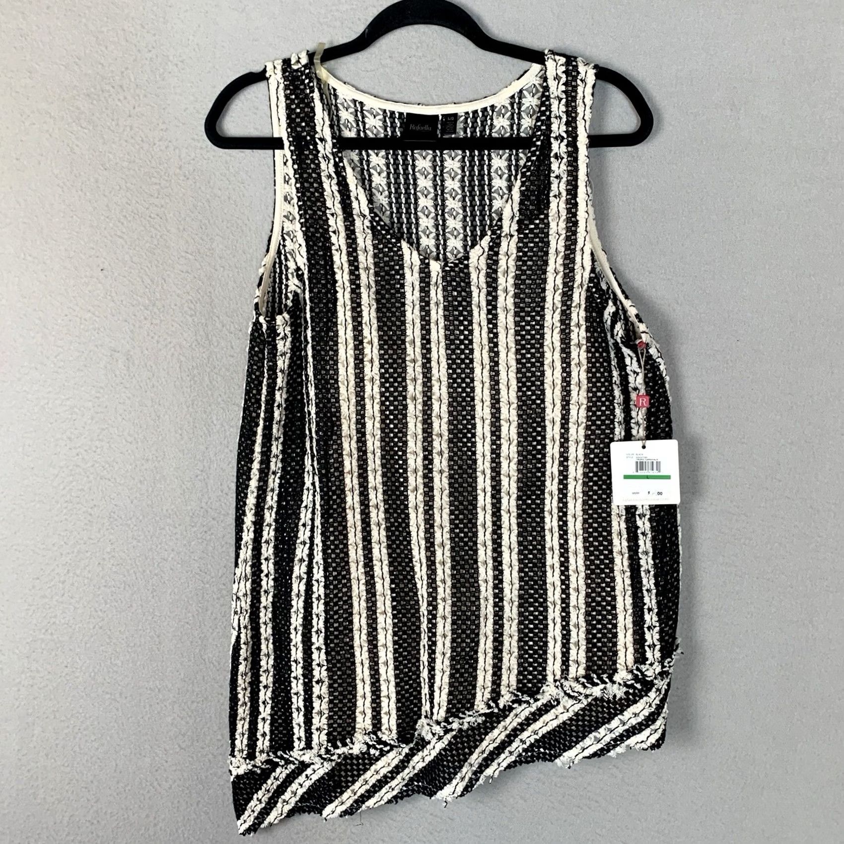 Vintage Rafaella Top Women L Black/White Sleeveless Open Knit Crochet Boho Grunge V-Neck Pullover Tunic Waste: N/A Size L / US 10 / IT 46 - 2 Thumbnail
