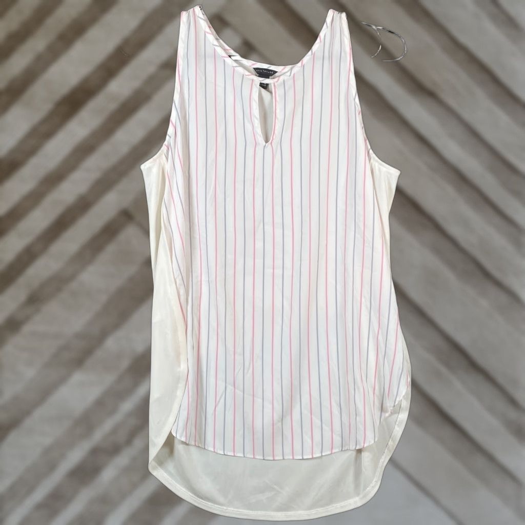 Ann Taylor VINTAGE Ann Taylor Blouse White Striped Sleeveless Tank Hi Lo Stretch Small Size S / US 4 / IT 40 - 1 Thumbnail
