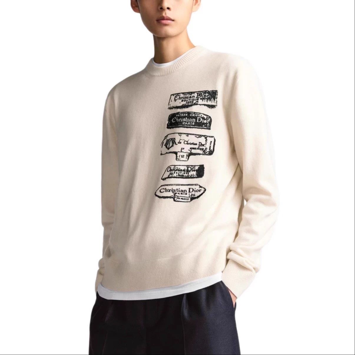 Dior Dior SS25 Beige Wool Knit Sweater Embroidered Logo Size L / US 10 / IT 46 - 6 Thumbnail