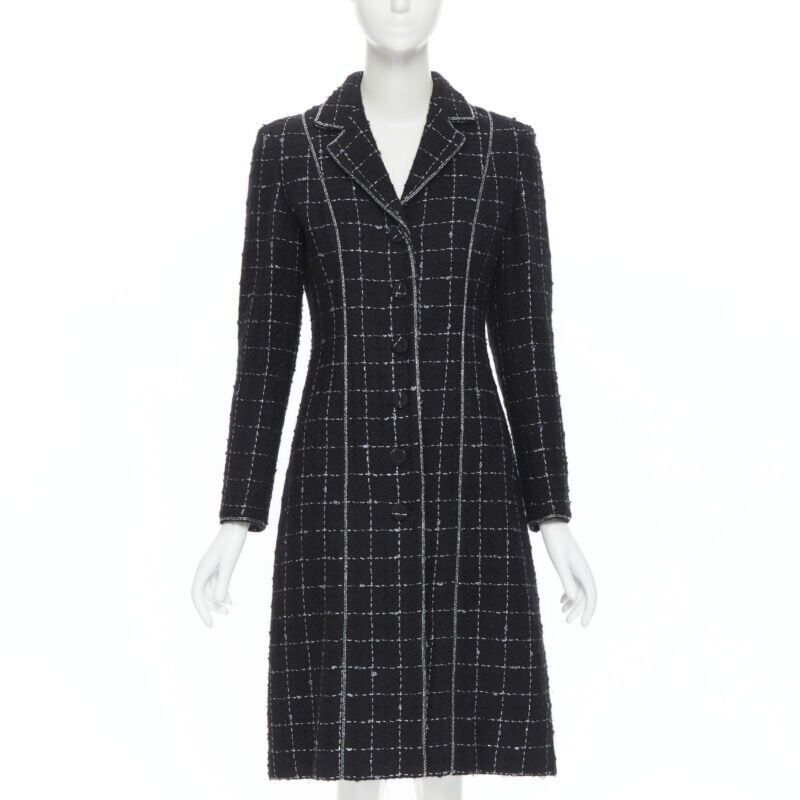 Other LUISA BECCARIA black silver check glitter tweed embellished long coat IT40 S Size S / US 4 / IT 40 - 1 Thumbnail