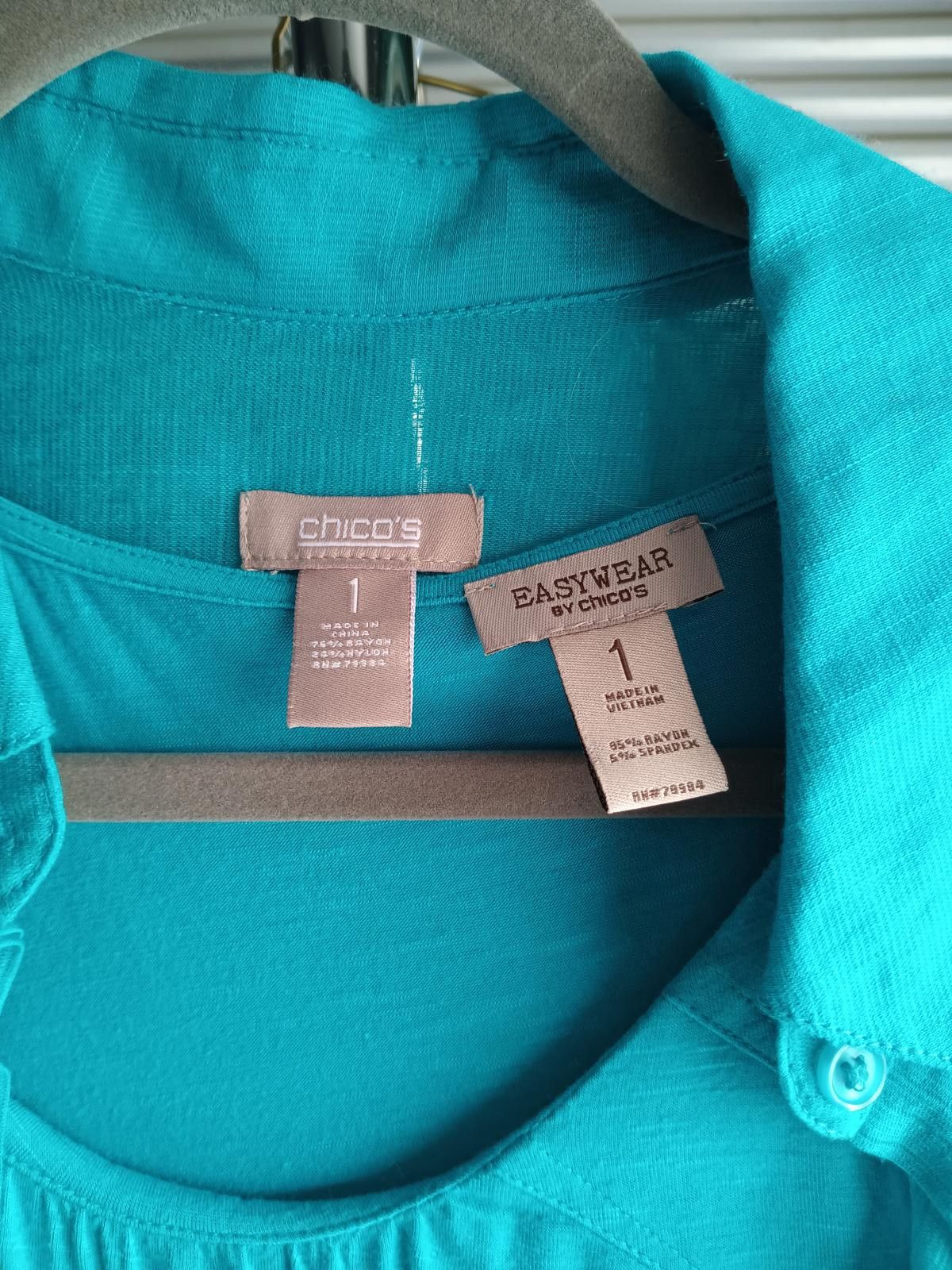 Designer Stylish Turquoise Button-Up Shirt with Tank Top Set - Chicos Size ONE SIZE - 7 Thumbnail