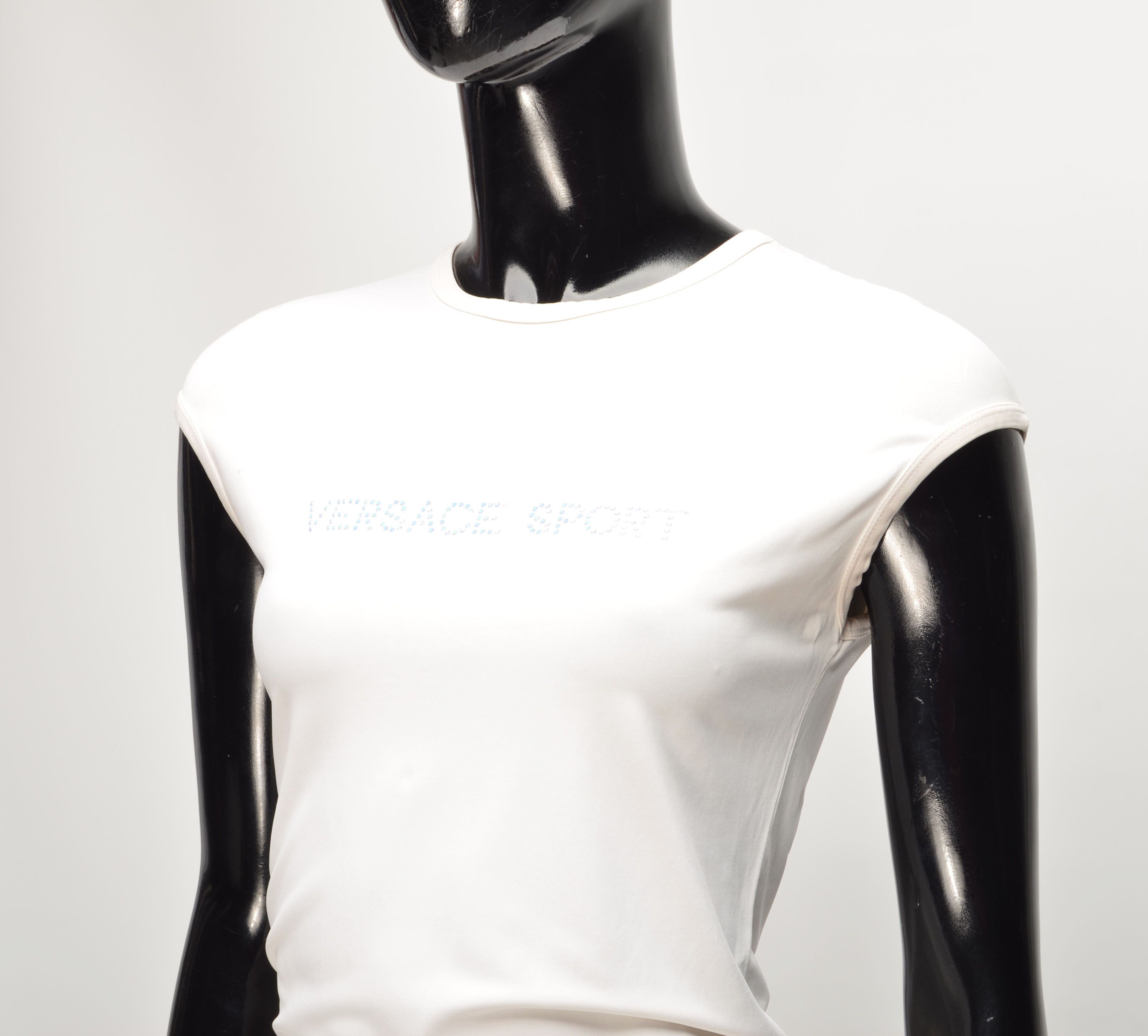 Versace Jeans Couture Vintage Versave Sport Y2K Rhinestone Logo Milky Top Size M / US 6-8 / IT 42-44 - 2 Thumbnail
