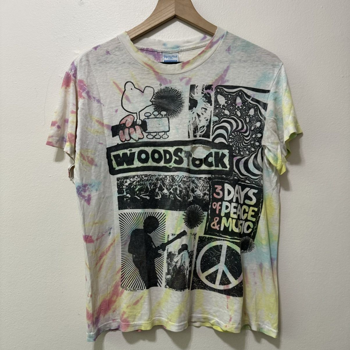 image of Band Tees x Vintage Thrashed 80's Woodstock Fractal Festival Band Shirt in Tie Dye (Size Medium)