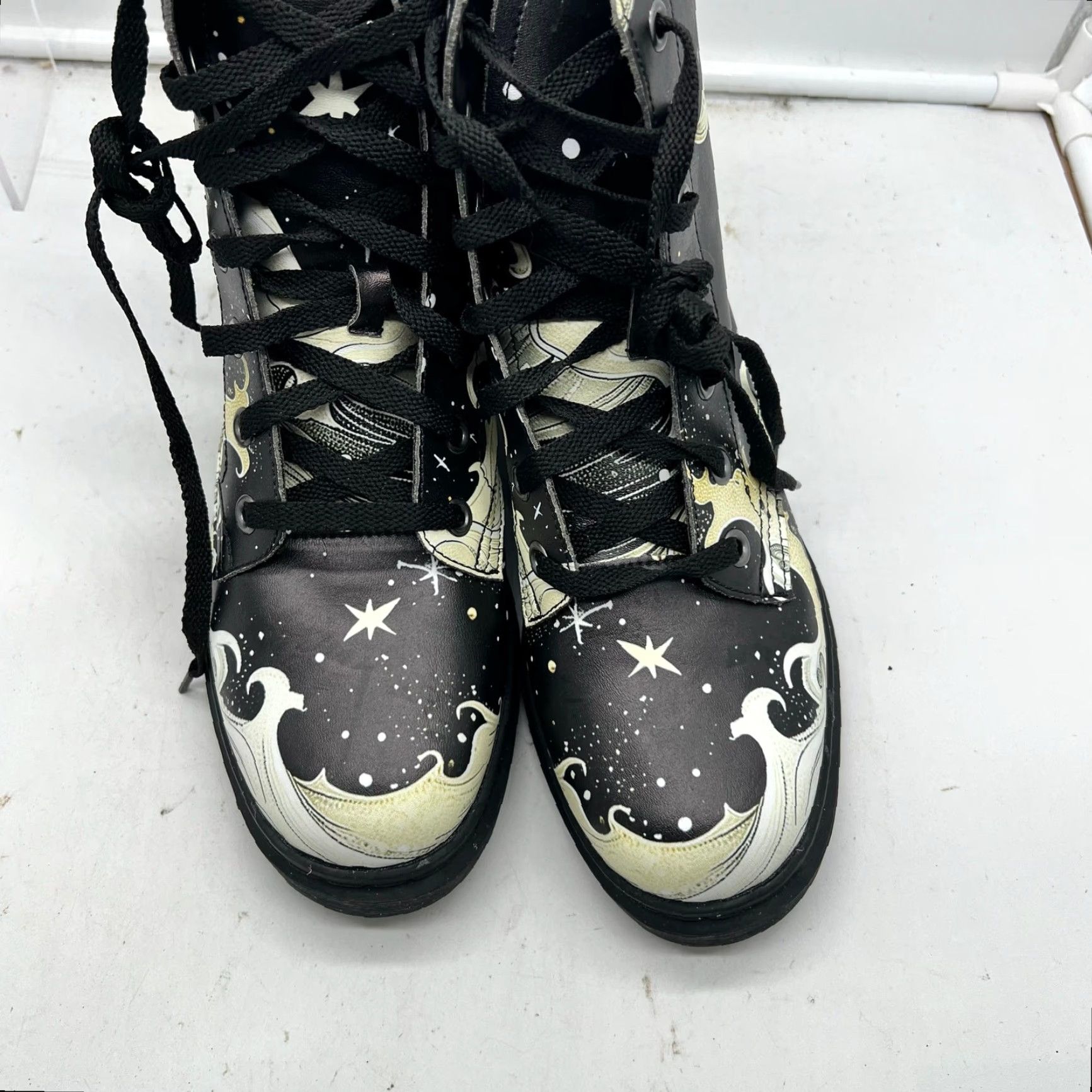 Vintage Rogue & Wolf Combat Boots 8.5 Lunar Tide Moon Stars Chunky Black Women US 8.5 Black Combat Boots Size US 9 / IT 39 - 3 Thumbnail