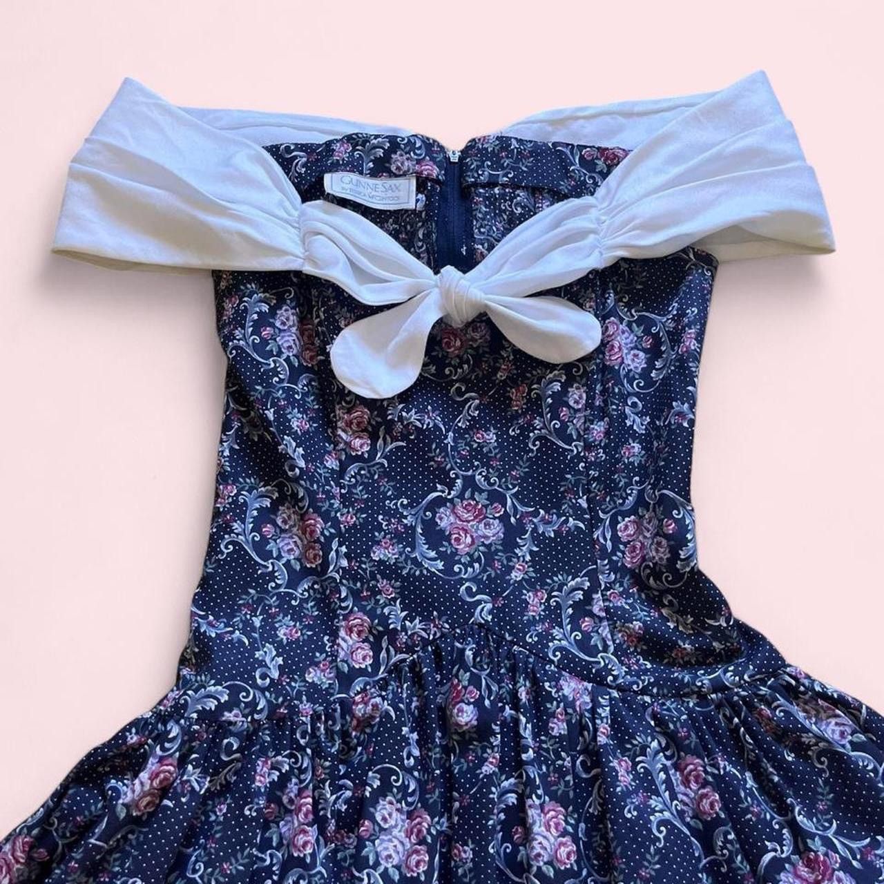 Jessica McClintock GUNNE SAX • 1980s RARE VINTAGE COTTON FLORAL CORSET DRESS Size XS / US 0-2 / IT 36-38 - 2 Thumbnail