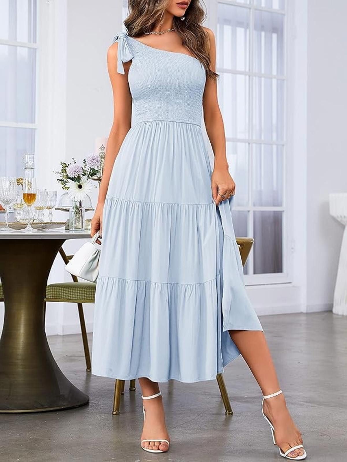 Other MEROKEETY Medium One-Shoulder Smocked Midi Dress Size M / US 6-8 / IT 42-44 - 1 Thumbnail