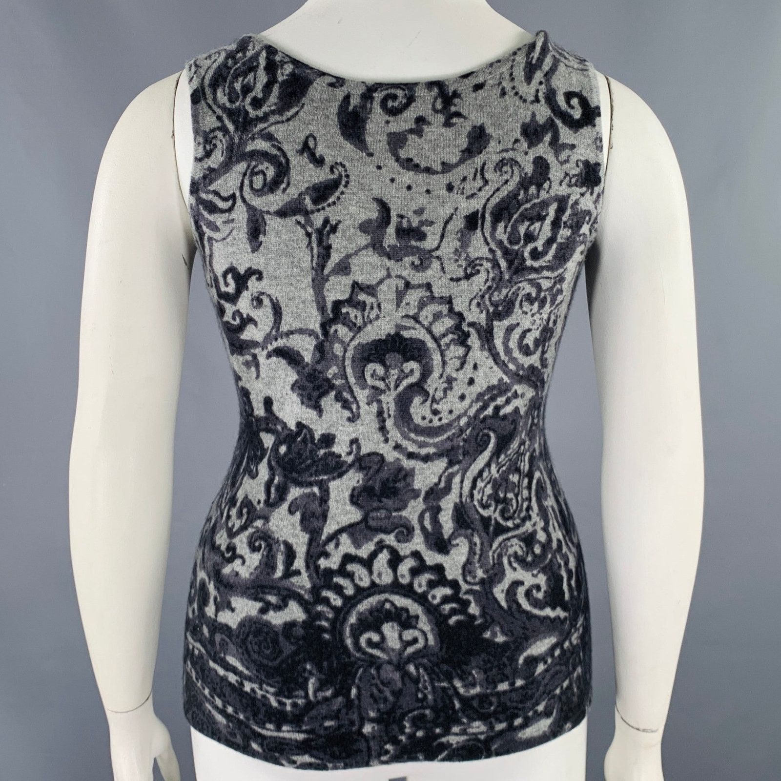 Neiman Marcus NEIMAN MARCU Grey Charcoal Cashmere Paisley Tank Casual Top Size L / US 10 / IT 46 - 3 Thumbnail