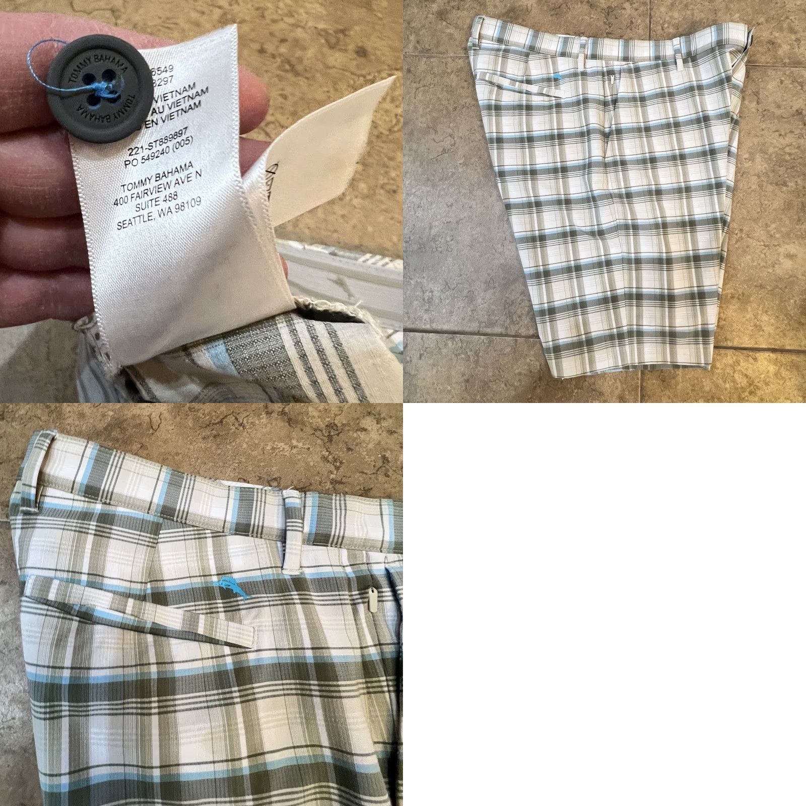 Tommy Bahama Tommy Bahama Shorts Mens 36 Plaid Performance Stretch Golf Casual Summer Beige Nautical Preppy Pocket Zip Flat Front Slas h Inseam 10in Size US 36 / EU 52 - 9 Thumbnail
