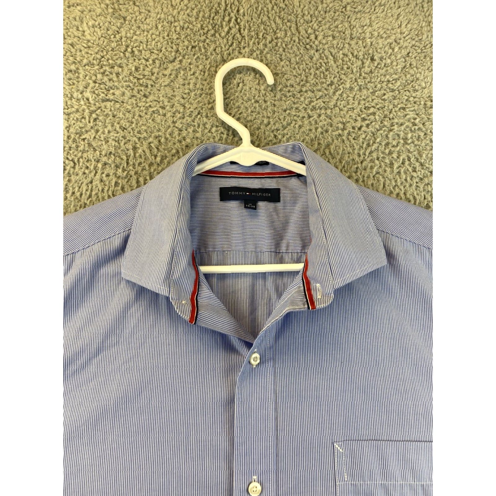 Tommy Hilfiger VINTAGE Tommy Hilfiger Button-Down Shirt Men Large Long Sleeve 17 34/35 Blue Classic Cotton Button-Up Mens Shirt Size US XL / EU 56 / 4 - 4 Thumbnail