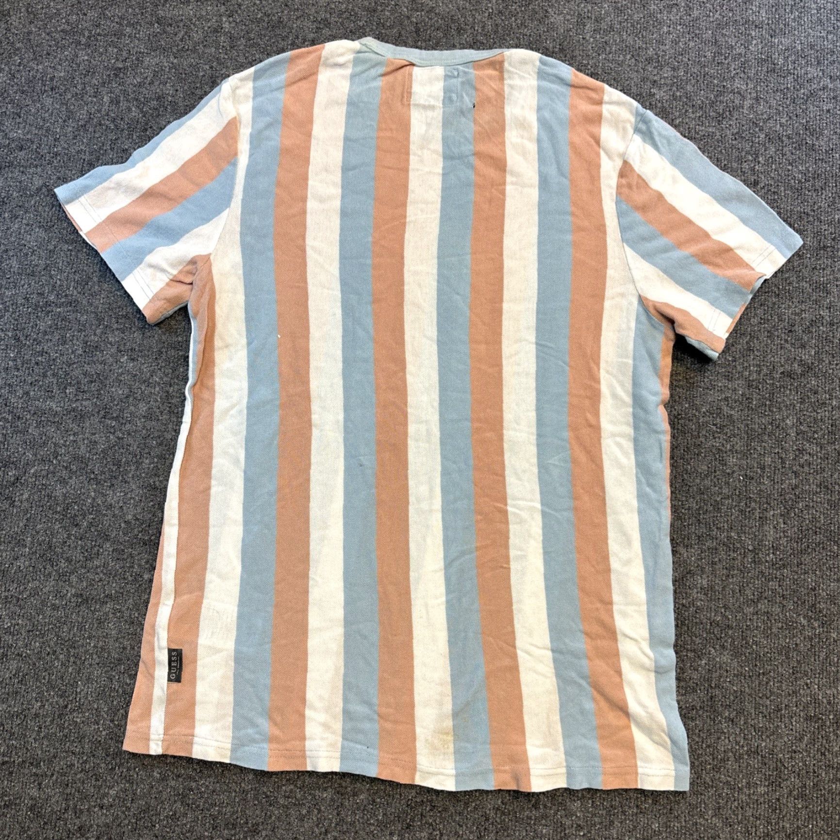 Guess VINTAGE GUESS Shirt Mens XL Pastel Stripe Textured Knit Casual Nautical Short Sleeve Crew Neck Blue Cotton Knit T-Shirt Size US XL / EU 56 / 4 - 5 Thumbnail