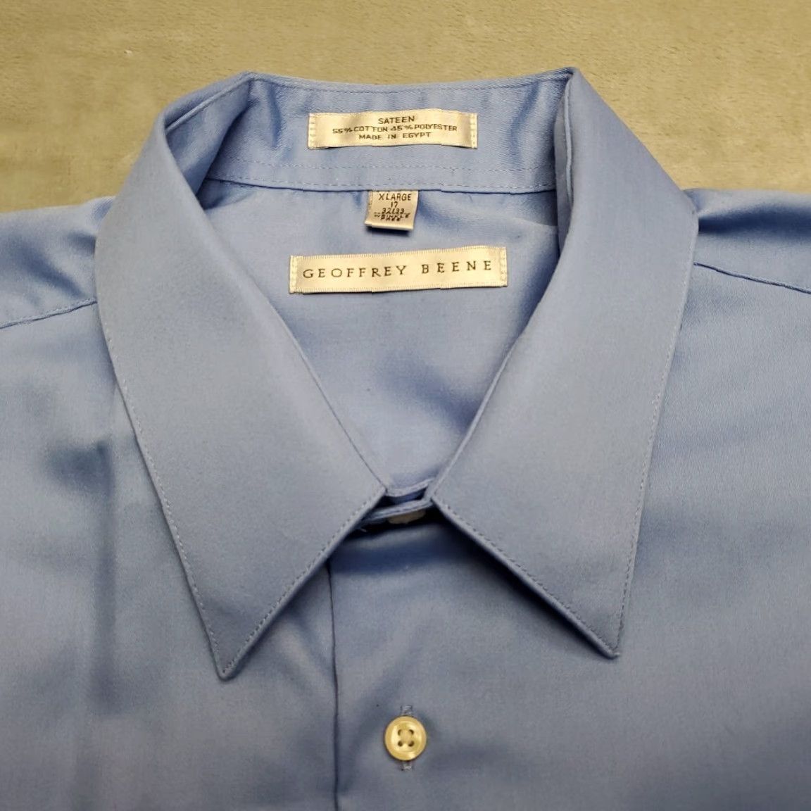 Geoffrey Beene VINTAGE Geoffrey Beene Shirt Men XL 17 Blue Sateen Button Long Sleeve Dress Casual Egypt Size US XL / EU 56 / 4 - 4 Thumbnail