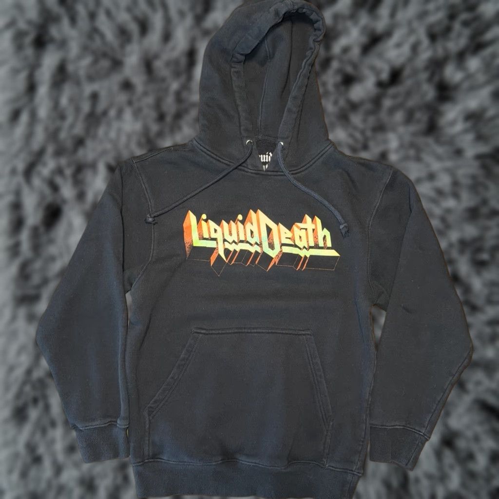 Logo 7 VINTAGE? No — but clothing: Liquid Death Mens Hoodie Sweatshirt Black Medium Graphic Print Logo Grim Reaper Trippy Size US M / EU 48-50 / 2 - 1 Thumbnail