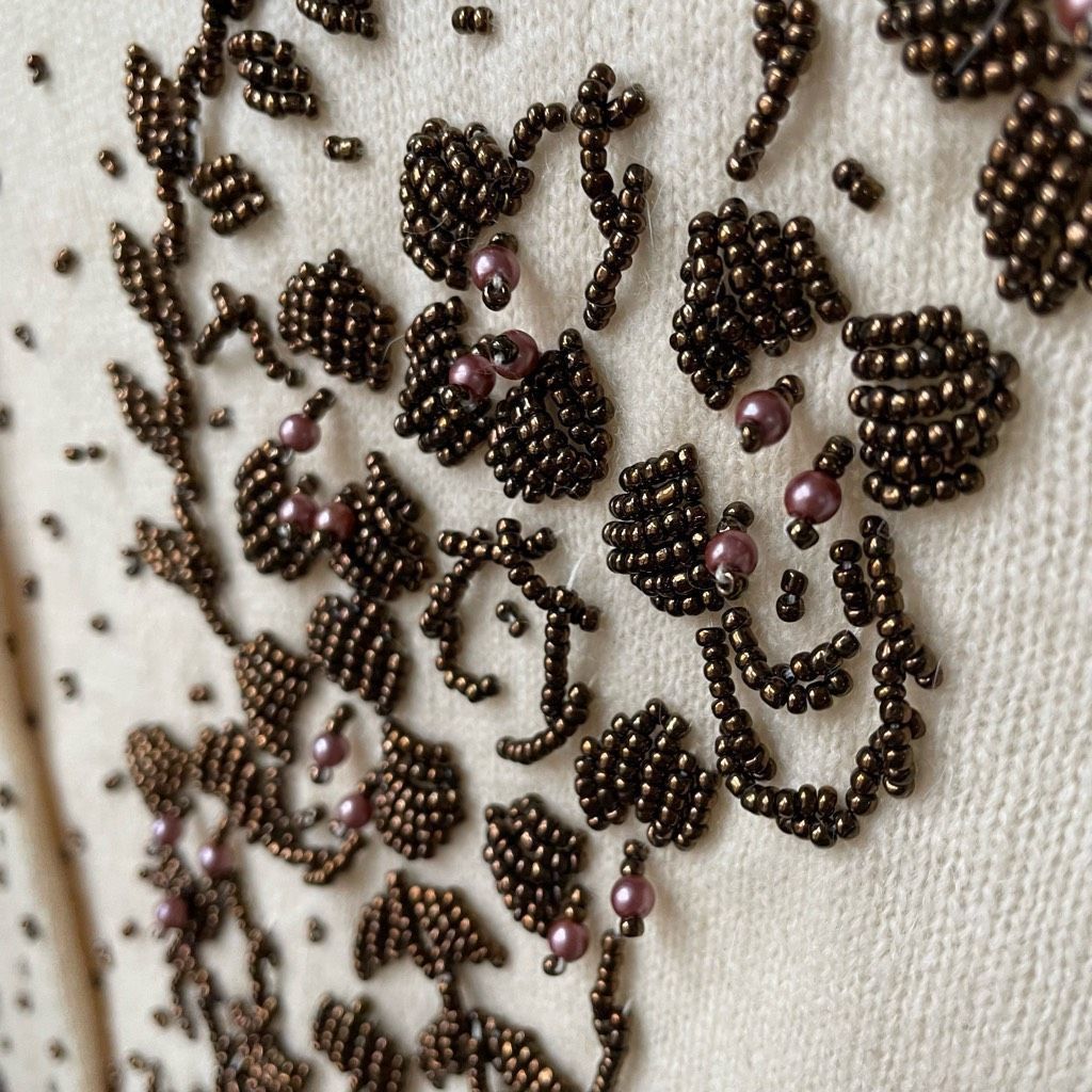 Vintage New NOS NWT Vintage 50s Beaded Pearl Button Cardigan Ivory B Size S / US 4 / IT 40 - 6 Thumbnail