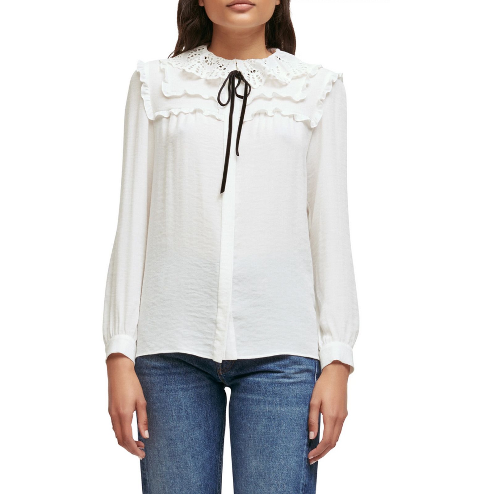 Maje Maje Ruffled Crepe Long Sleeve Blouse White Size 1 Size S / US 4 / IT 40 - 1 Preview