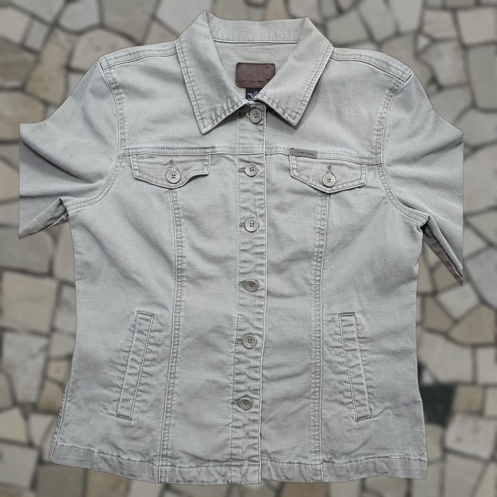 Calvin Klein VINTAGE Calvin Klein Denim Jacket Womens Large Gray Short Sleeve Jacket - 90s Classic Retro Outdoors Cotton Denim Pockets Front Button Size L / US 10 / IT 46 - 1 Thumbnail