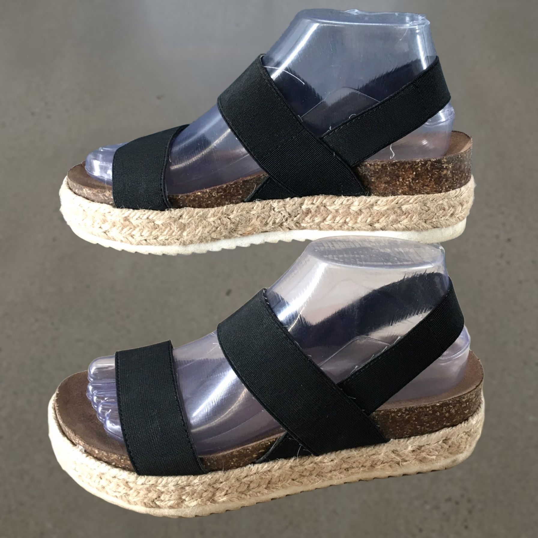 Vintage Madden Girl Sandals Womens 6.5M Cybell Elastic Strappy Espadrille Platform Black Size US 7 / IT 37 - 1 Thumbnail