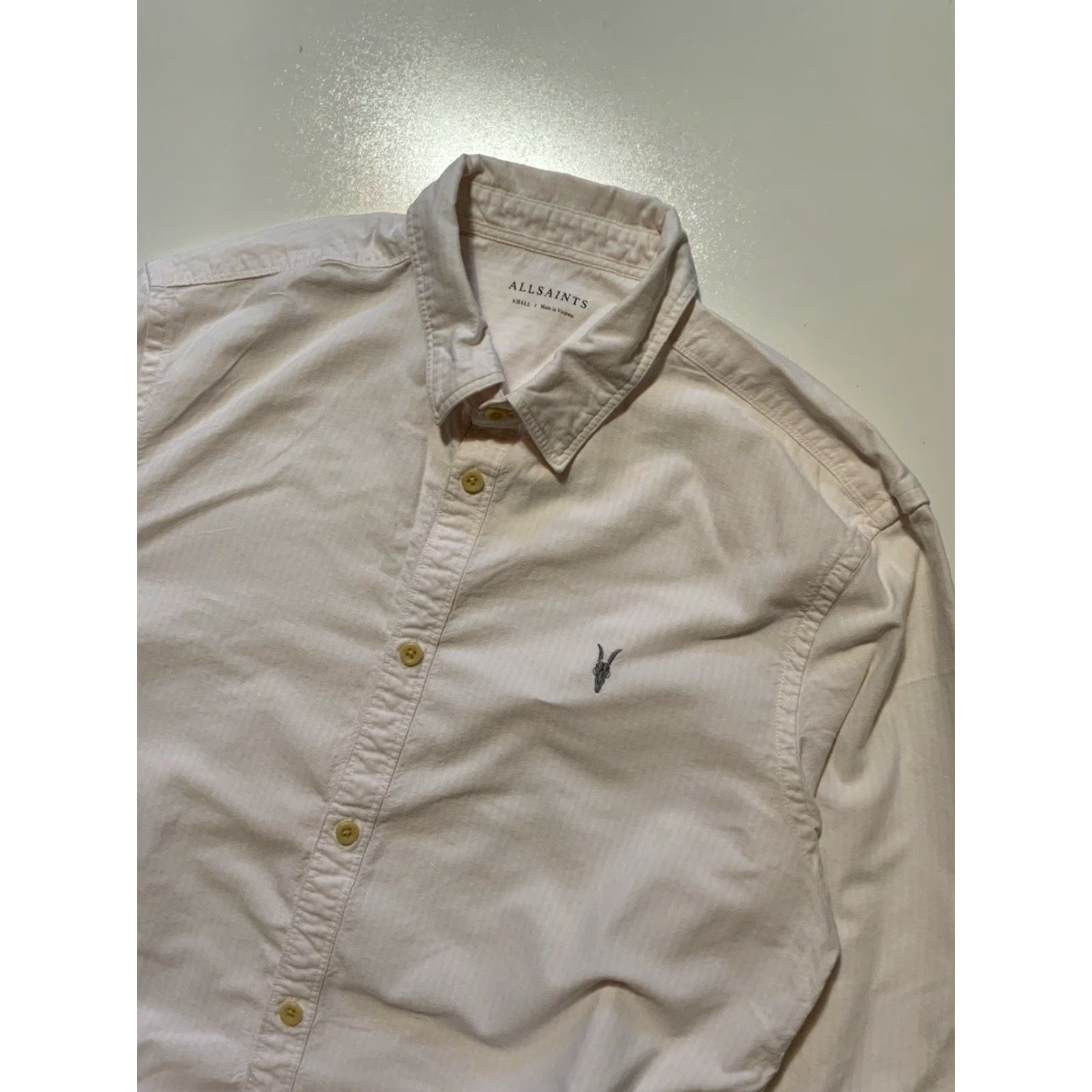 Allsaints VINTAGE AllSaints Ram Skull Pink/White Striped Kilda Long Sleeve Button Front Shirt Sz.S Mens Size US S / EU 44-46 / 1 - 3 Thumbnail
