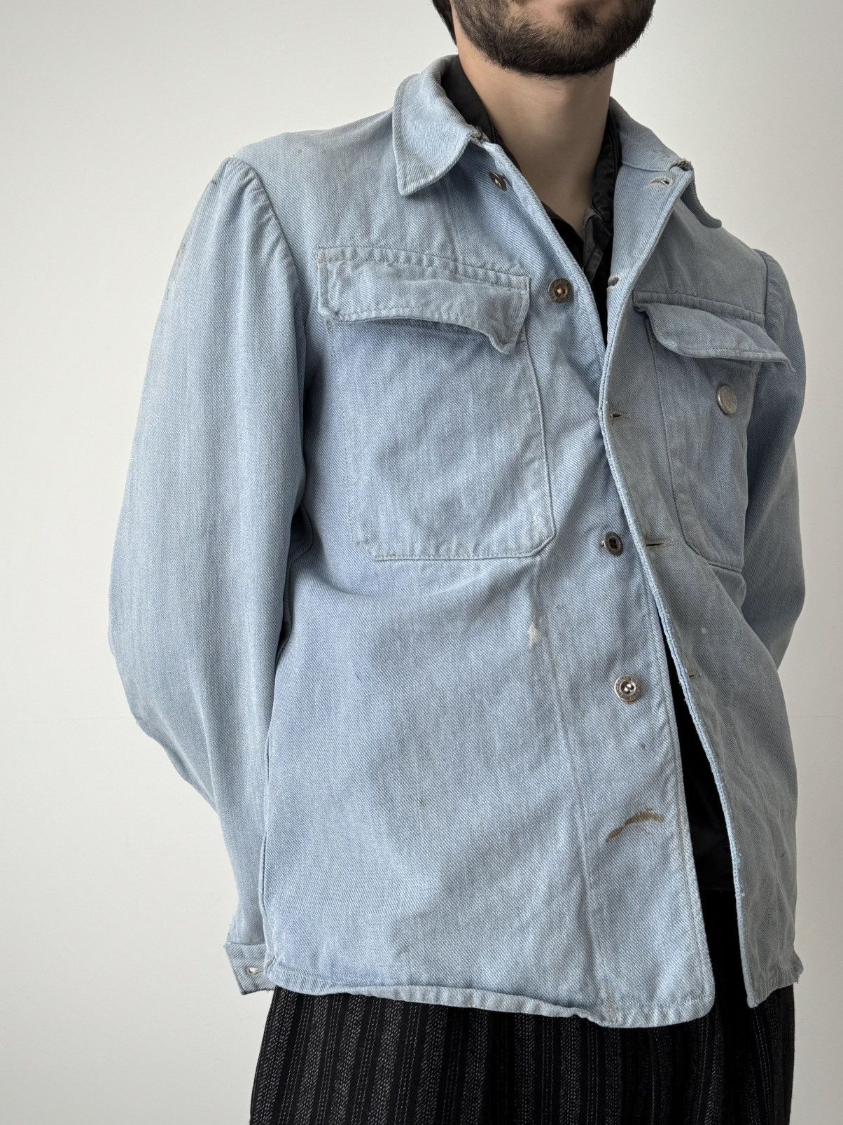 Vintage 50s Vintage Swiss Army Work Metal Button Denim Chore Jacket Size US M / EU 48-50 / 2 - 2 Thumbnail