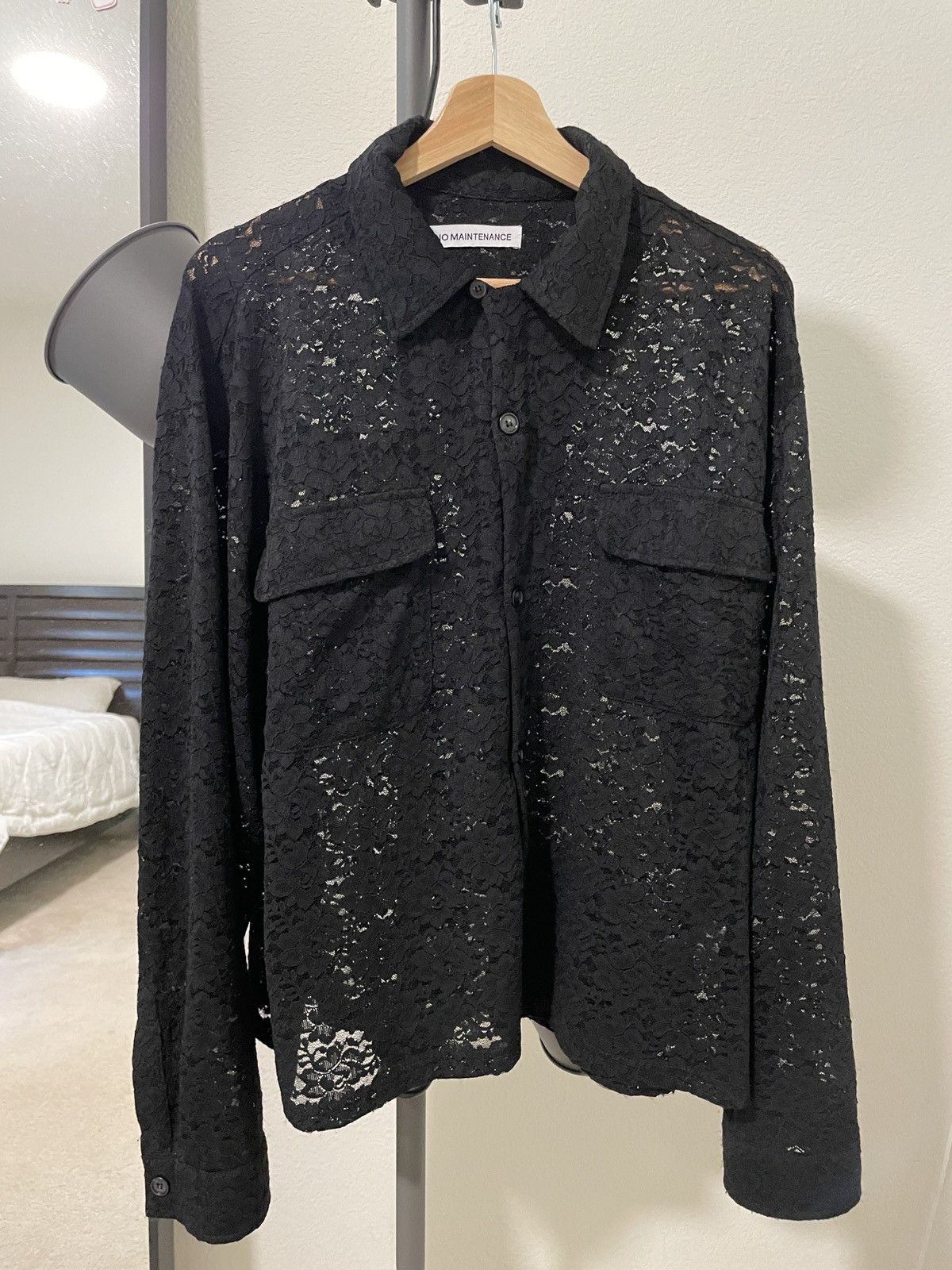 トップス No Maintenance Ley Lace Camp Shirt Circulaire | No Maintenance “Ley” Black Lace Camp Collar