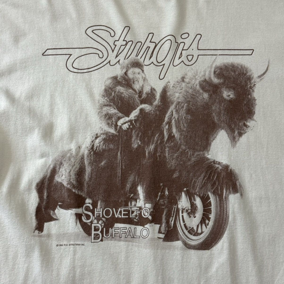 Harley Davidson × Vintage 1992 Sturgis Shovel-O Buffalo Motorcycle T-Shirt Size US XL / EU 56 / 4 - 2 Thumbnail