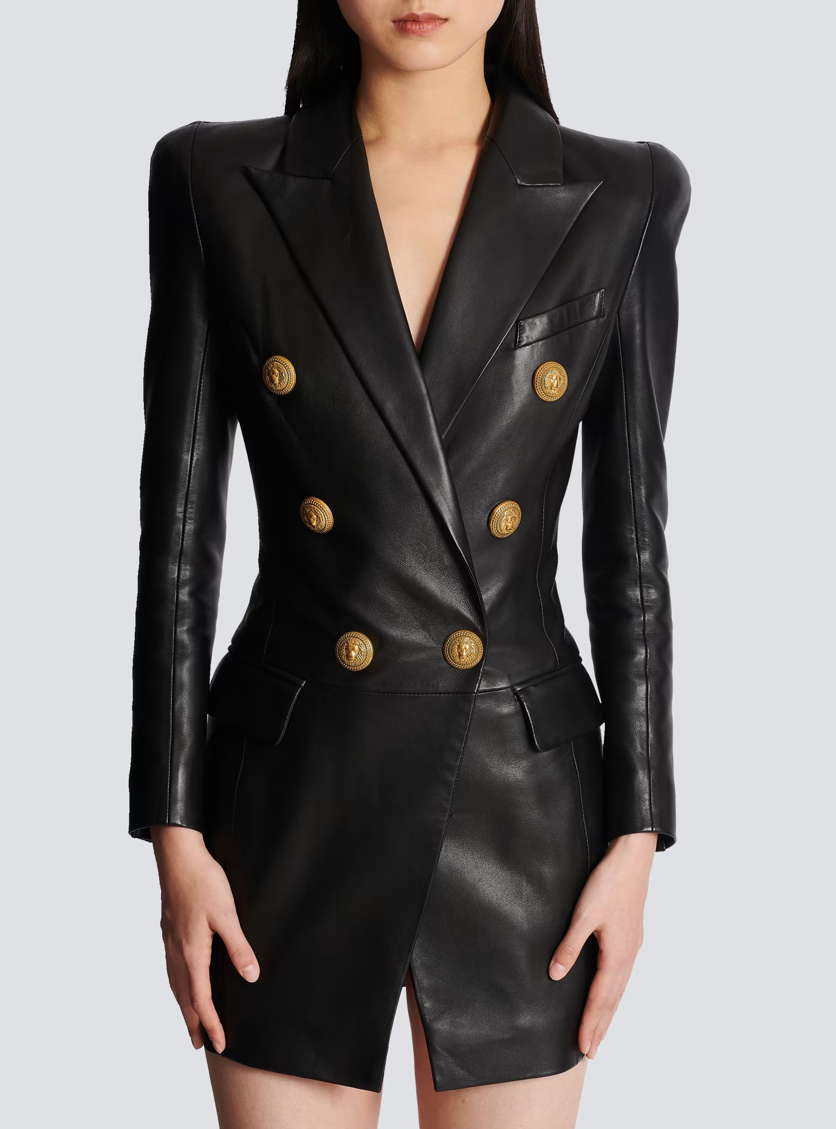 Balmain o1w1db10624 Leather Blazer in Black Size M / US 6-8 / IT 42-44 - 3 Thumbnail