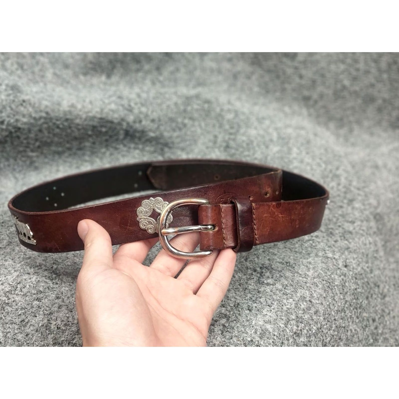 Etro VINTAGE ETRO Belt Leather Brown Mens One Size Regular Buckle Logo 90s Cows 90s City Classic Dress Mens Size ONE SIZE - 3 Thumbnail