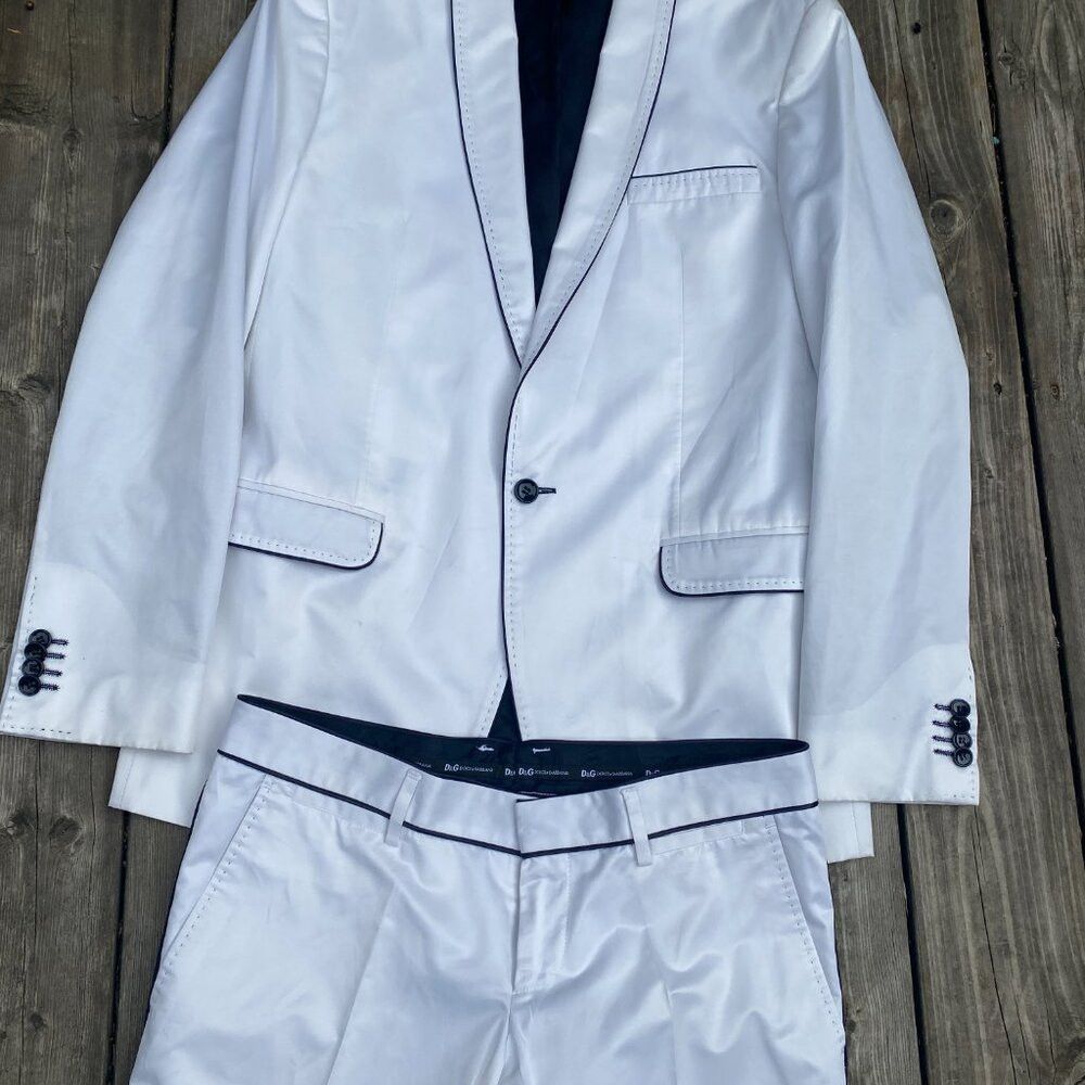 Dolce & Gabbana Dolce & Gabbana White Tuxedo Suit Jacket Wedding Suit & Pan Size 44R - 8 Thumbnail