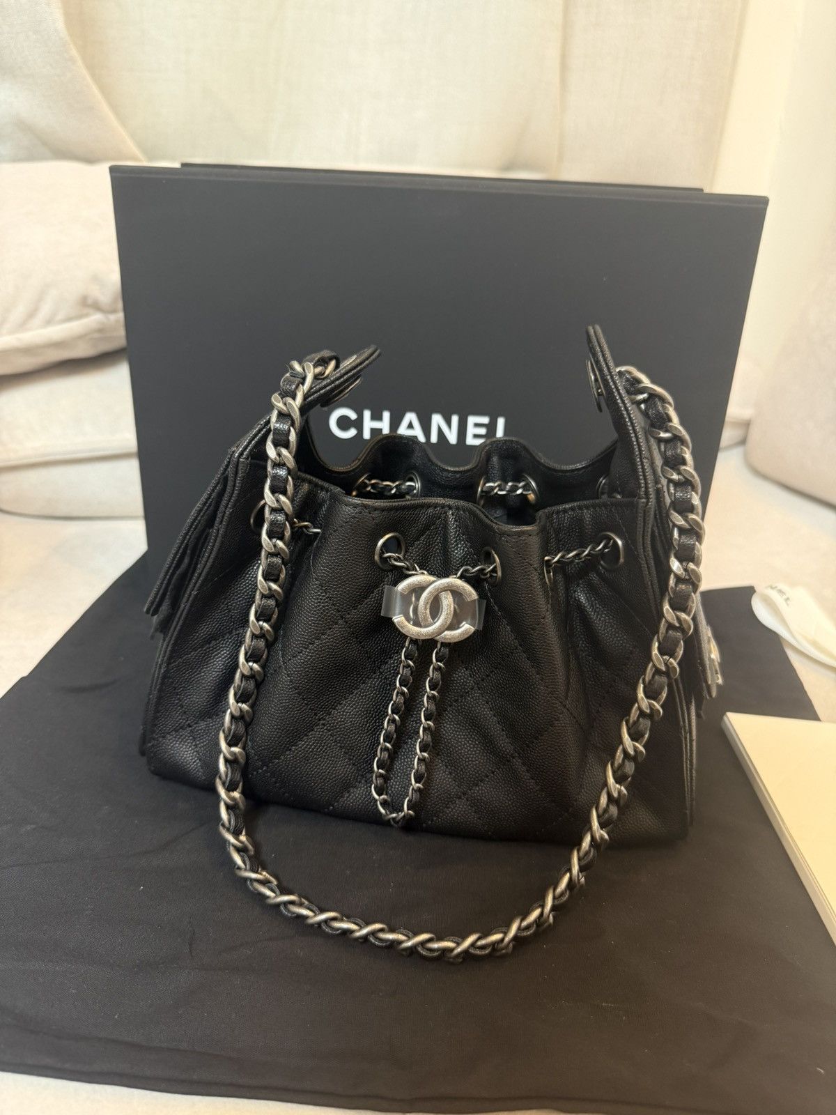 chanel 25bag mini black silver