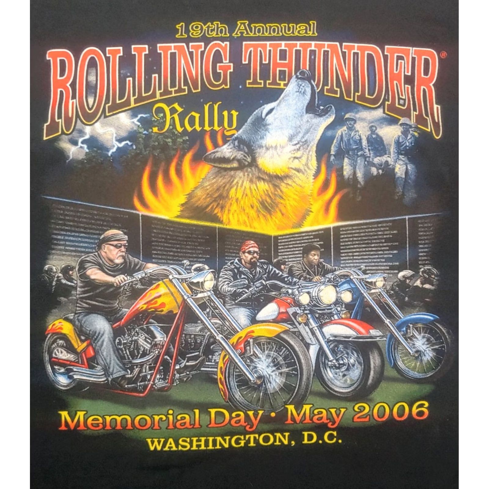 Gildan VINTAGE Rolling Thunder Motorcycle Rally Shirt XL Black Washington DC Wolf Biker Gildan Heavy Cotton T-Shirt Mens Size US XL / EU 56 / 4 - 4 Thumbnail