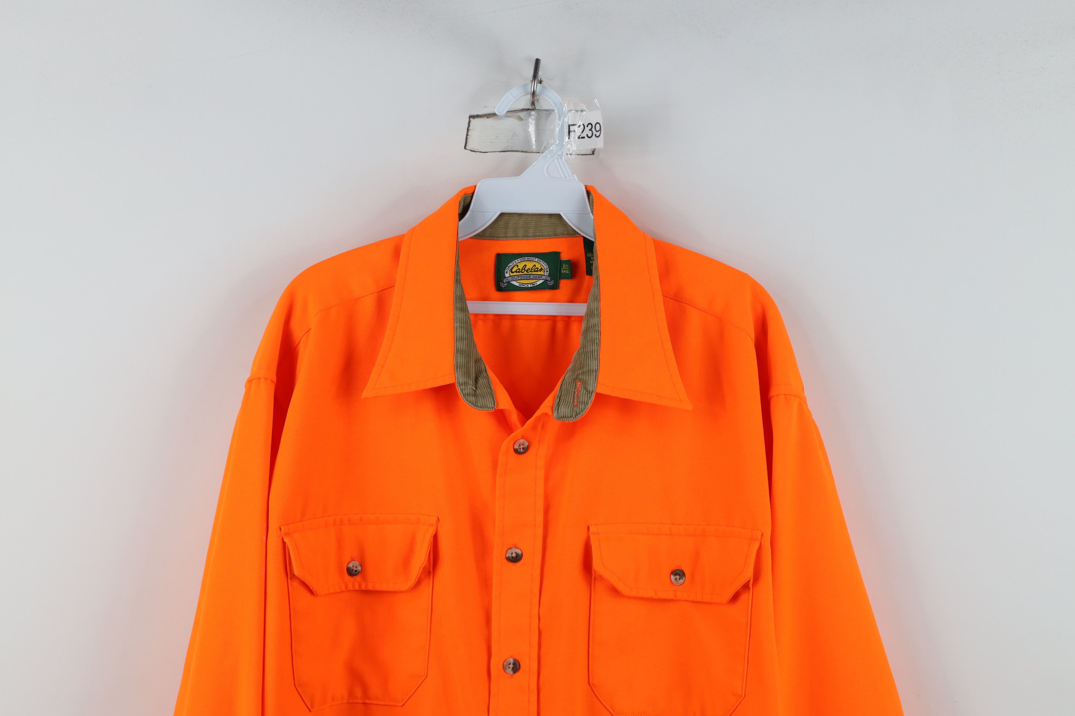 Vintage 90s Cabelas Collared Button Shirt Blaze Orange USA