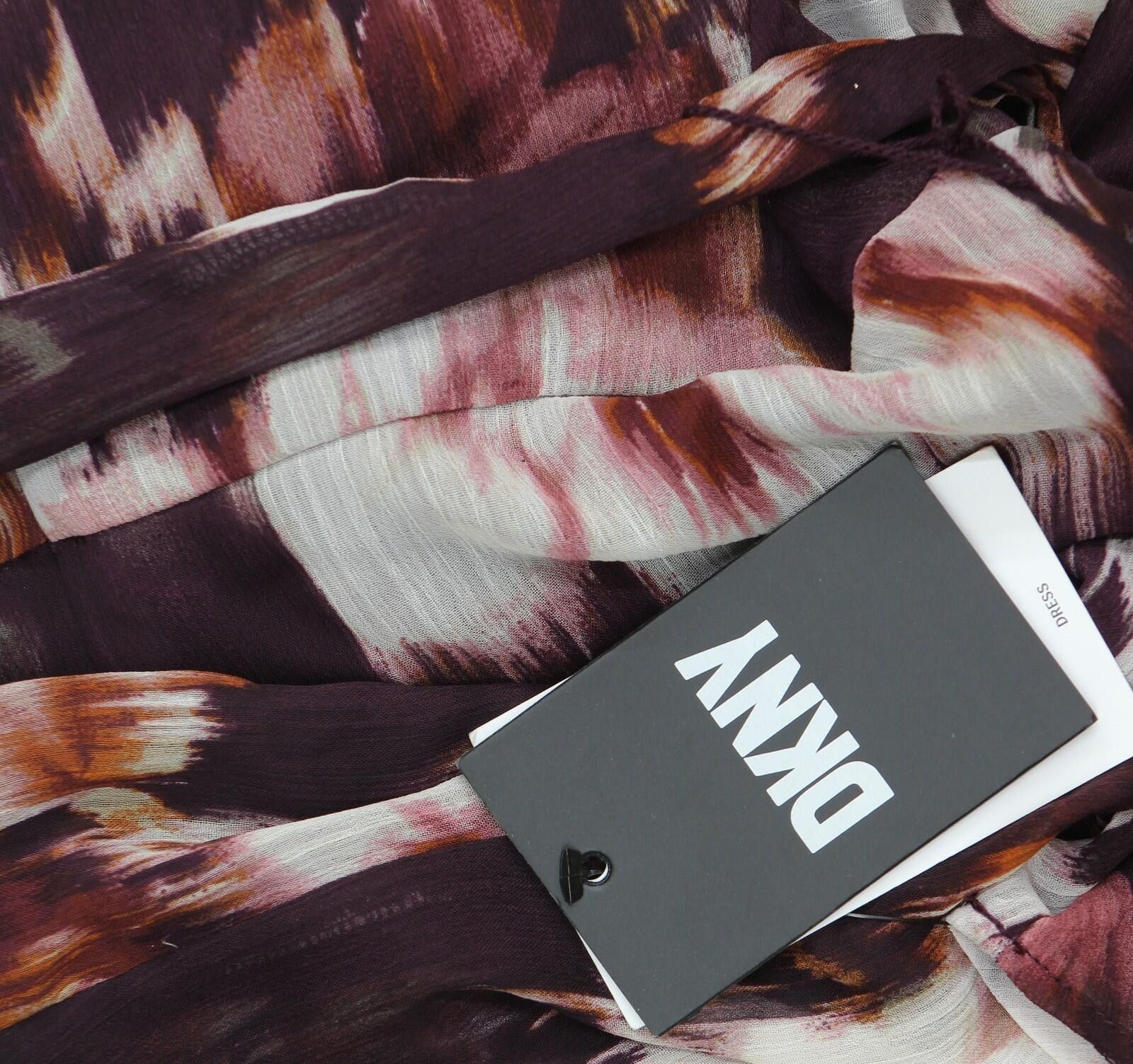DKNY Dkny Printed Tie-waist Dress Dd4fi786 Raisin Purple Multi 8 Size M / US 6-8 / IT 42-44 - 3 Thumbnail