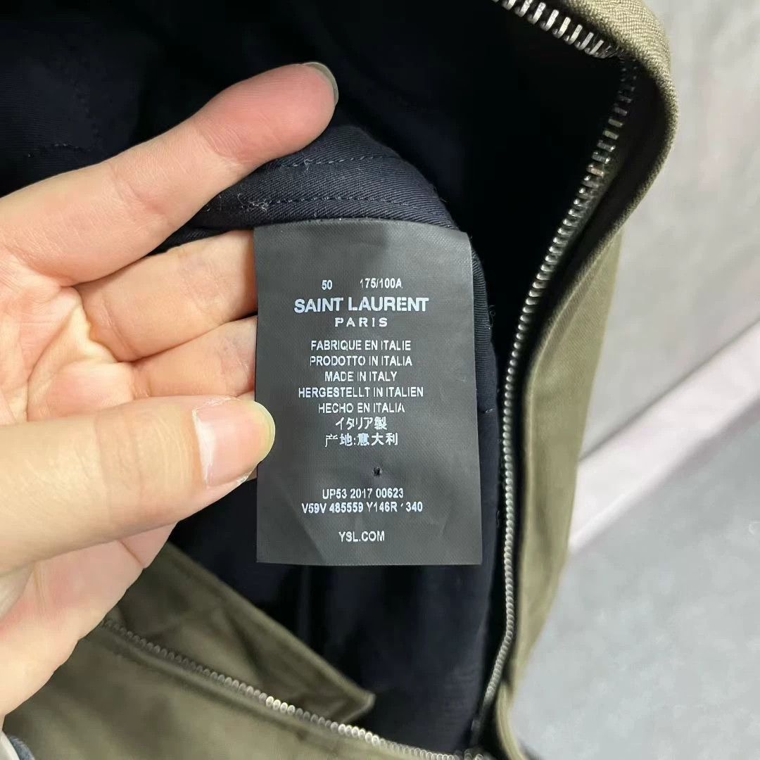 Saint Laurent Paris Classic Military Green Solid Color Lambswool Collar Jacket Size US M / EU 48-50 / 2 - 5 Thumbnail