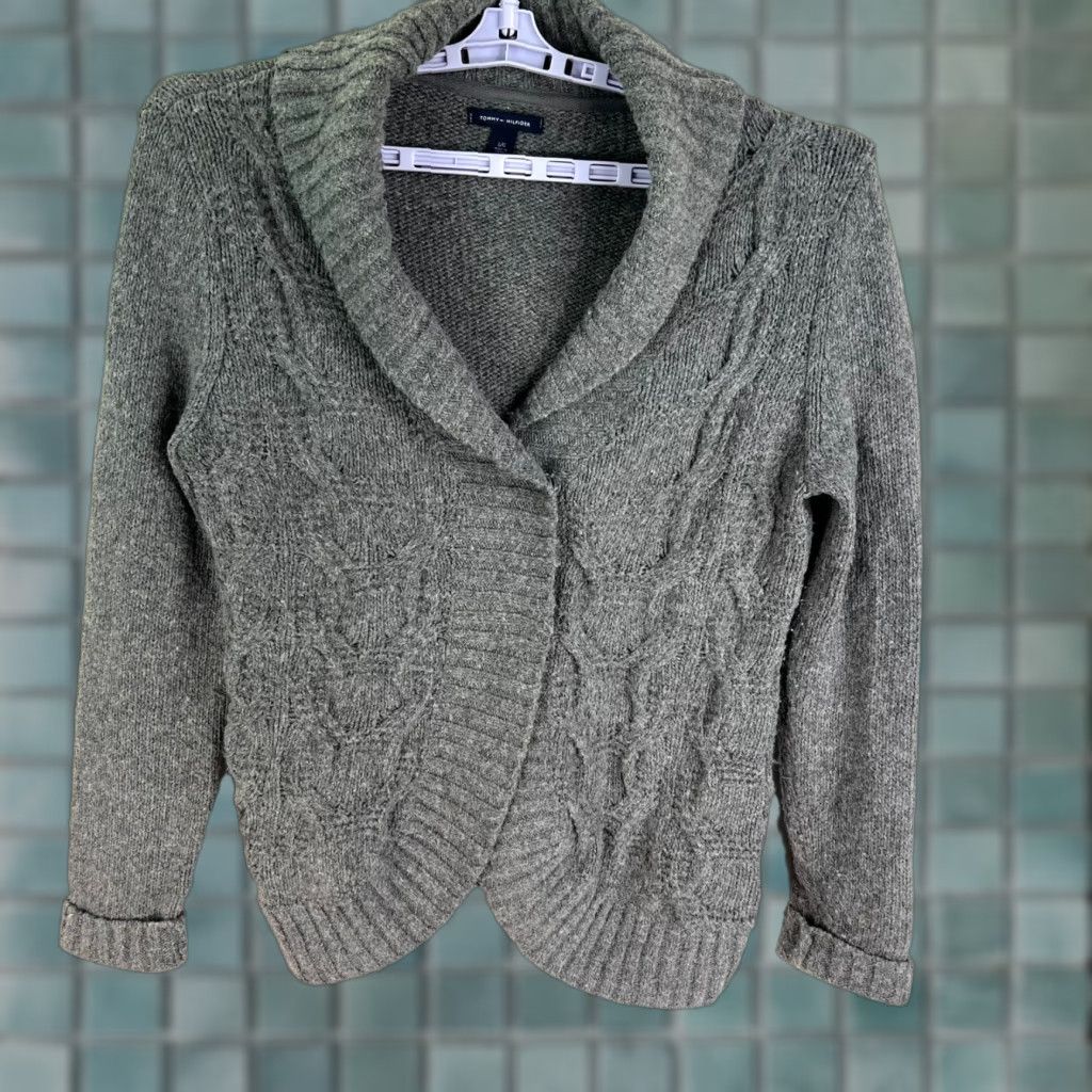 Tommy Hilfiger Tommy Hilfiger Cardigan Cable Knit Gray Womens L Size Regular Knit Wool Blend Button Accents Casual Workwear 90s Classic Designer Fall Winter Spring Size L / US 10 / IT 46 - 1 Thumbnail