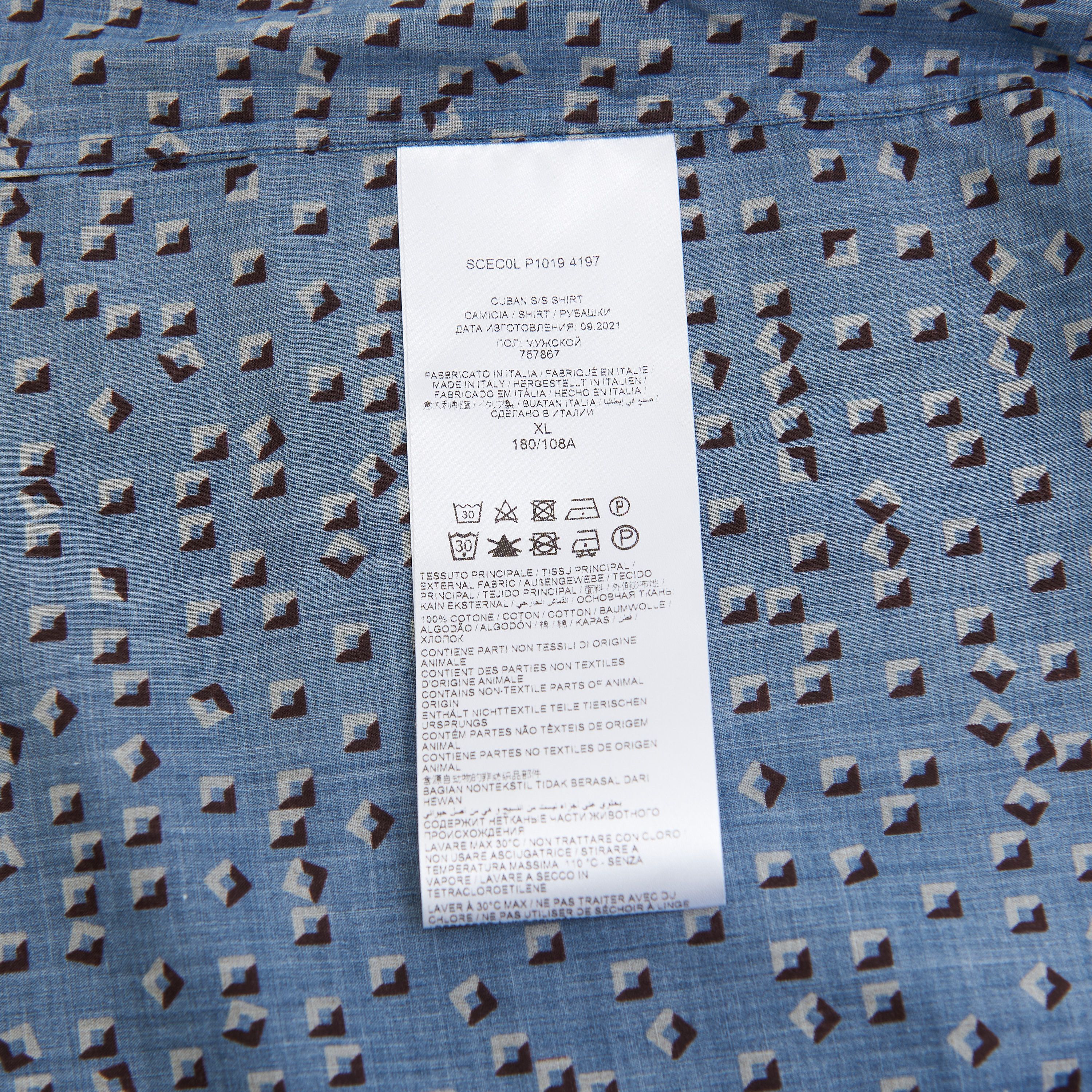 Brioni Shortsleeve Shirt In Blue With Geometric Print Size US XL / EU 56 / 4 - 10 Thumbnail