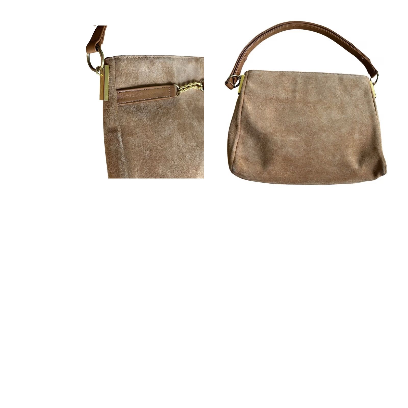 J Brand VINTAGE Block Brown Suede Shoulder Bag Gold Tone Purse 60s Secretary Geek Look Women Adult Bag Size ONE SIZE - 8 Thumbnail