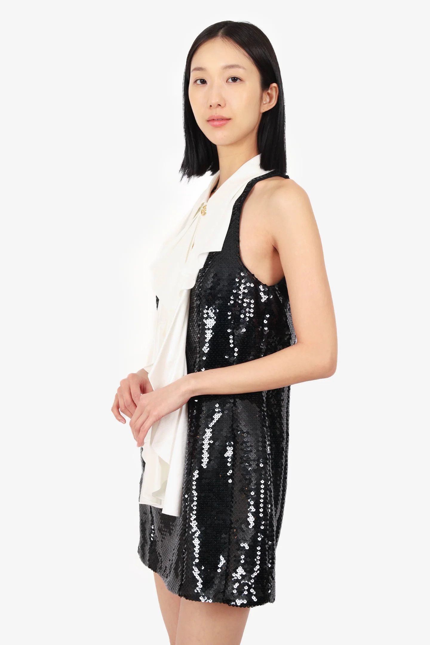 Balmain o1y0525 Sequins Mini Dress in Black/White Size M / US 6-8 / IT 42-44 - 3 Thumbnail