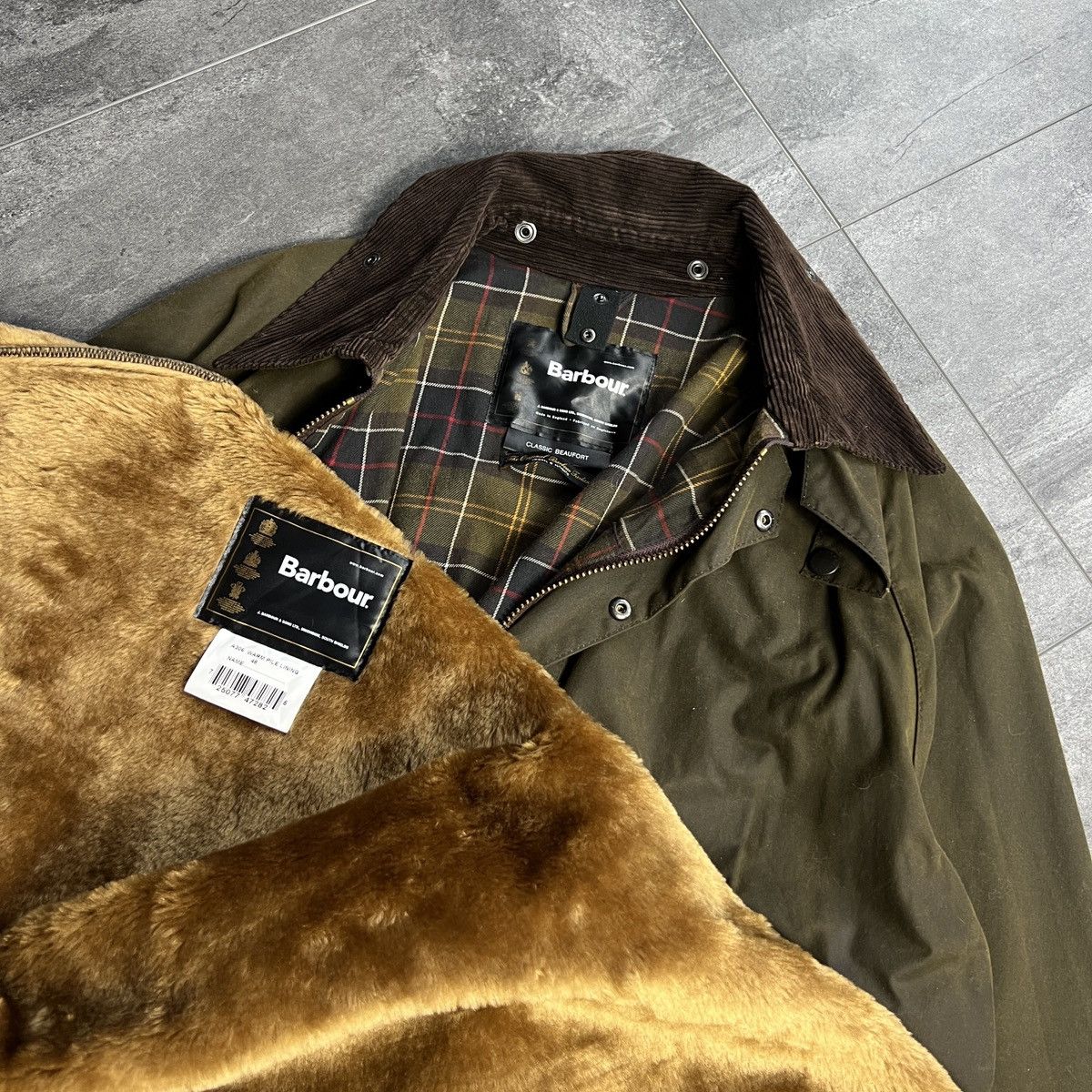 Barbour BARBOUR A830 CLASSIC BEAUFORT Waxed Olive Jacket with Liner ...