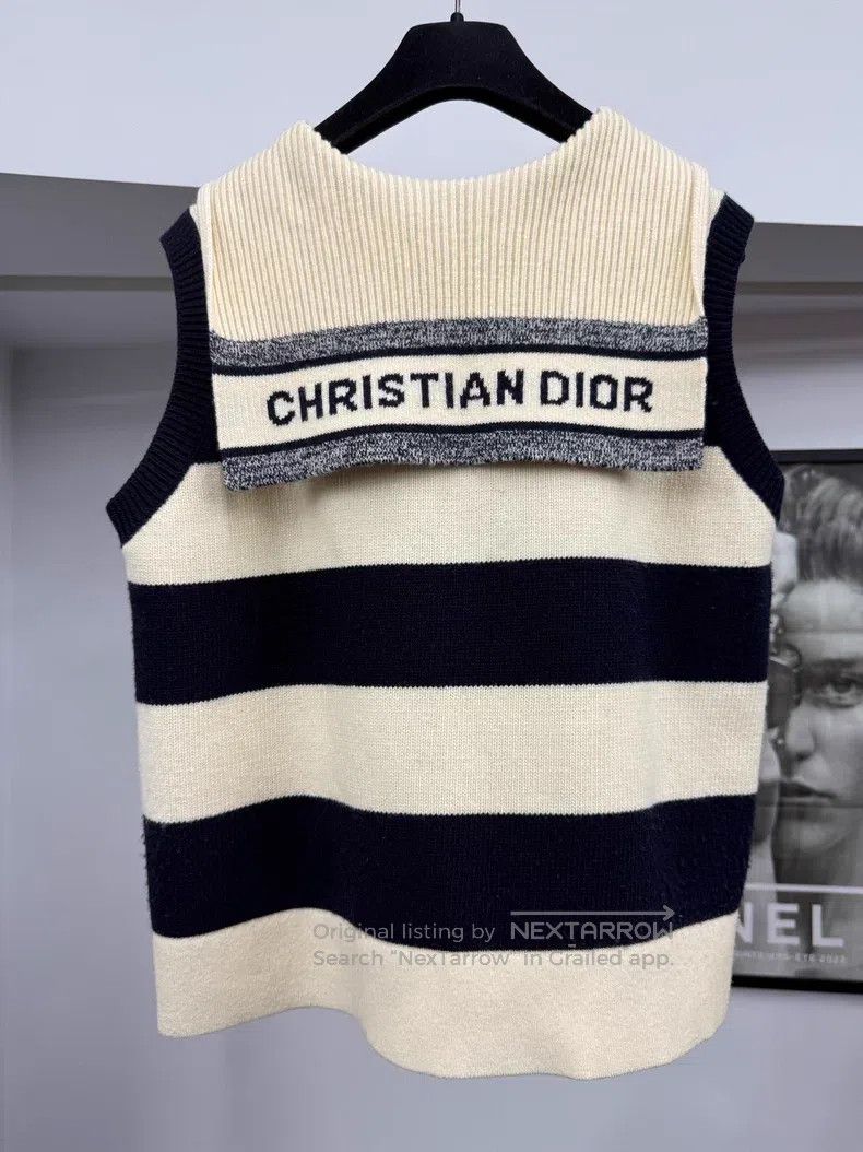 Dior Dior Blue and white colour-blocked striped navy collar kni Size M / US 6-8 / IT 42-44 - 2 Thumbnail