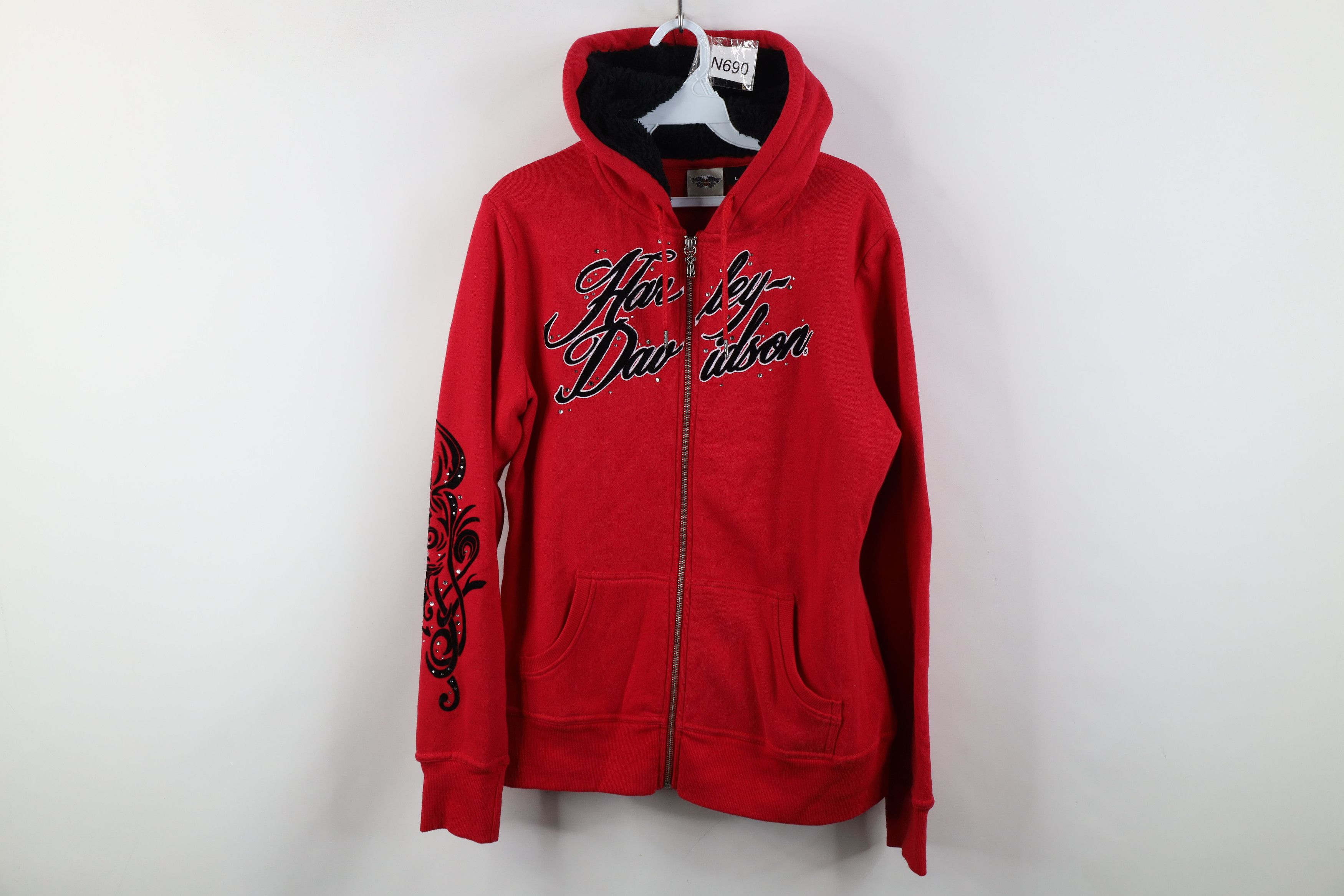 Harley Davidson Vintage Y2K Harley Davidson Rose Rhinestone Full Zip Hoodie Size L / US 10 / IT 46 - 1 Thumbnail