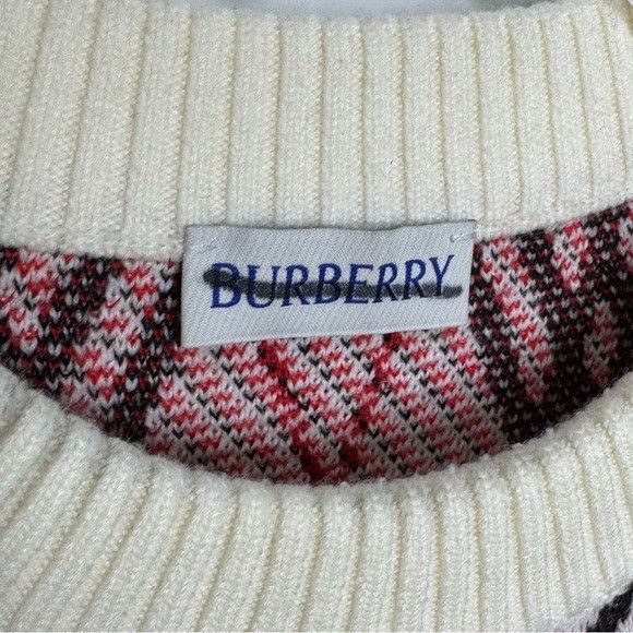 Burberry Burberry Argyle Check Wool Blend Sweater Chalk White Red Men Size US S / EU 44-46 / 1 - 4 Thumbnail