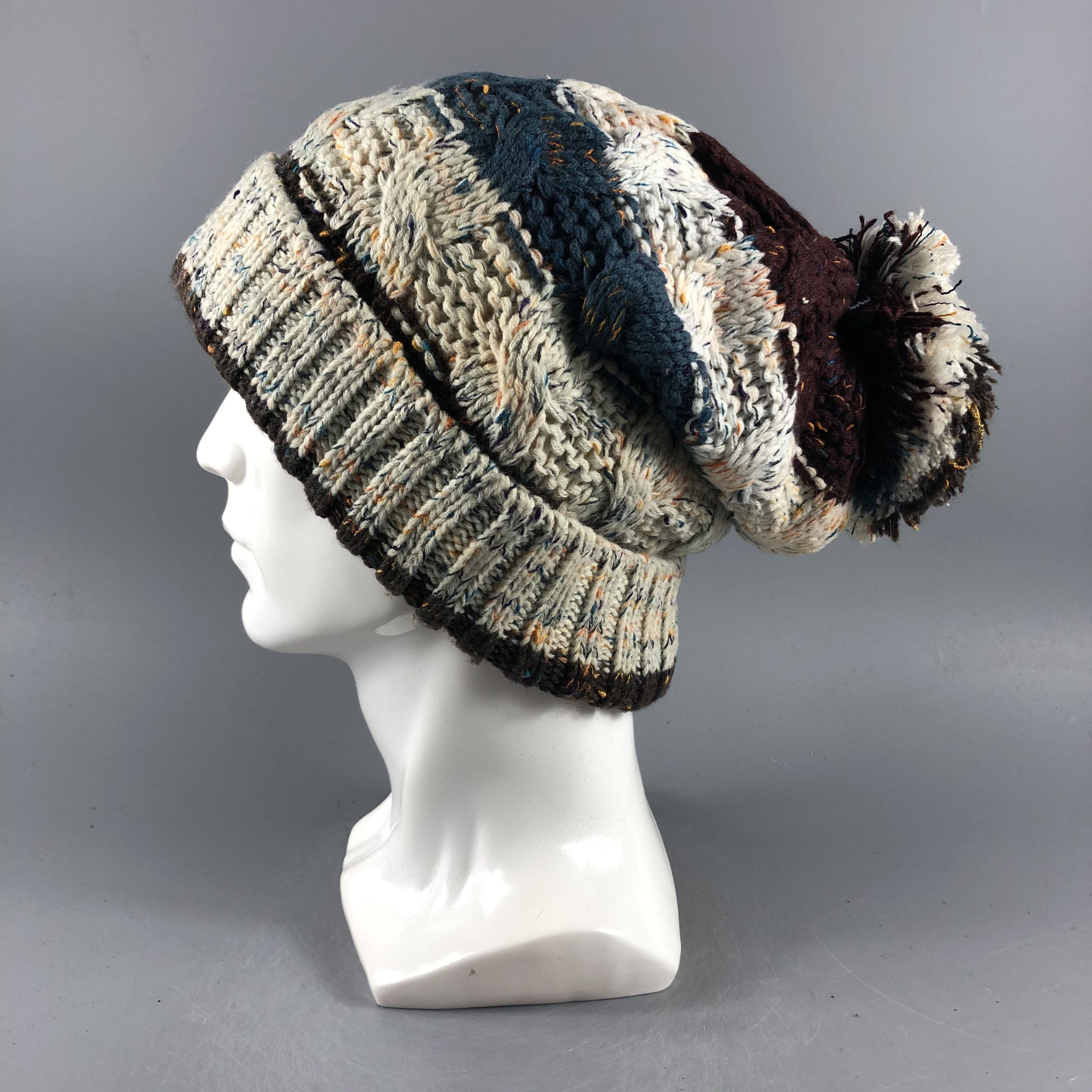 Japanese Brand × Vintage Cable Knit Stripe Beanie Snow Hat Snow Cap -D071 Size ONE SIZE - 1 Thumbnail