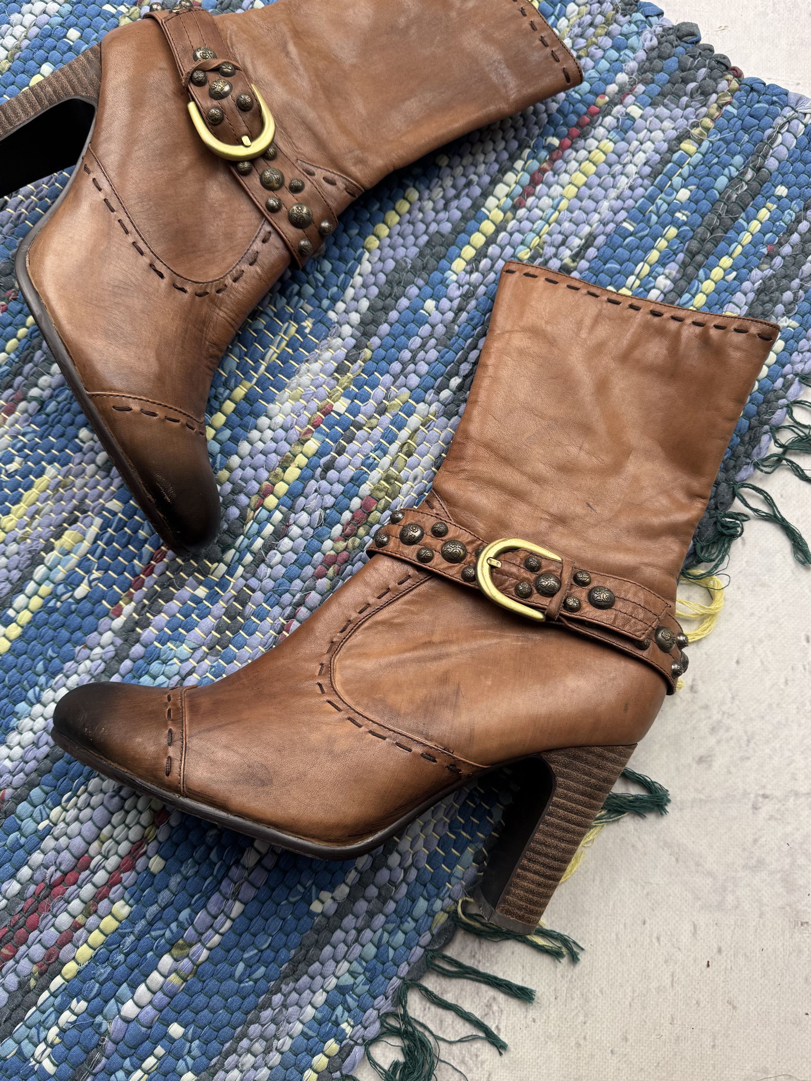 Japanese Brand Vintage Cowboy Heels Boots With Belt A301D16(03) Size US 10 / IT 40 - 3 Thumbnail