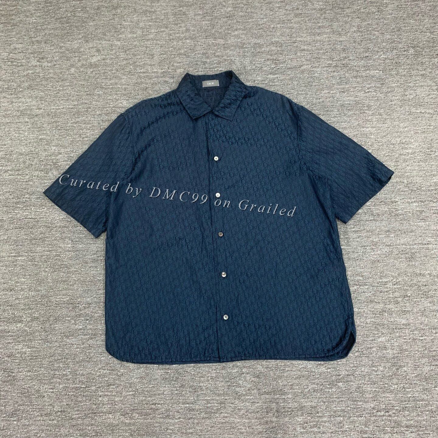 Dior Dior Navy Monogram Silk Short-Sleeve Shirt Size US XXS / EU 40 - 1 Thumbnail