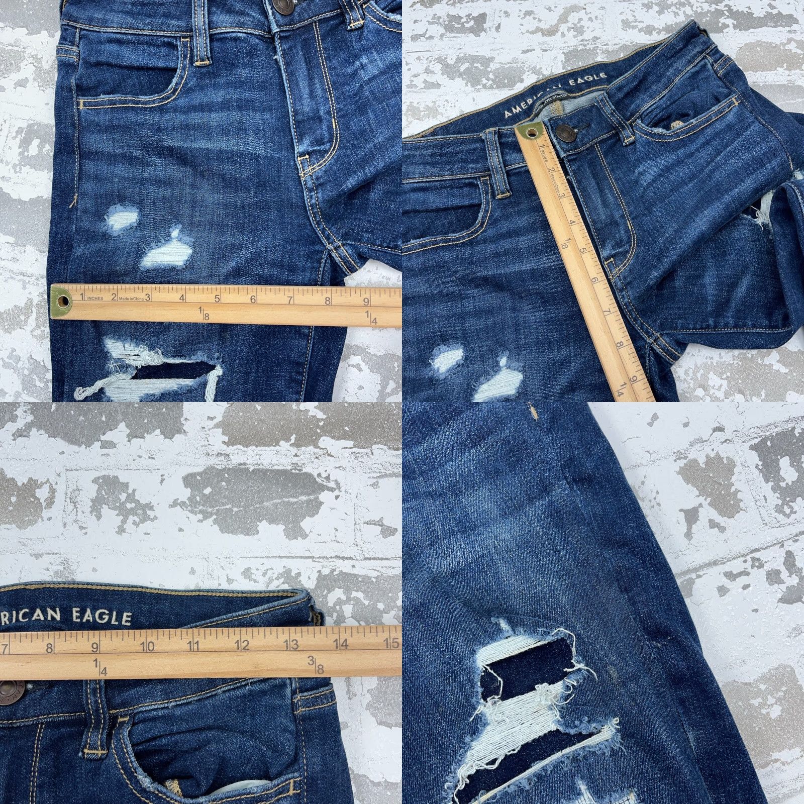 American Eagle Outfitters American Eagle Outfitters Jeans Jegging Women's size 4 Dark Wash Distressed Pockets 5-Pocket Stretch Mid Rise Blue Jeans A93 Size 27" / US 4 / IT 40 - 8 Thumbnail