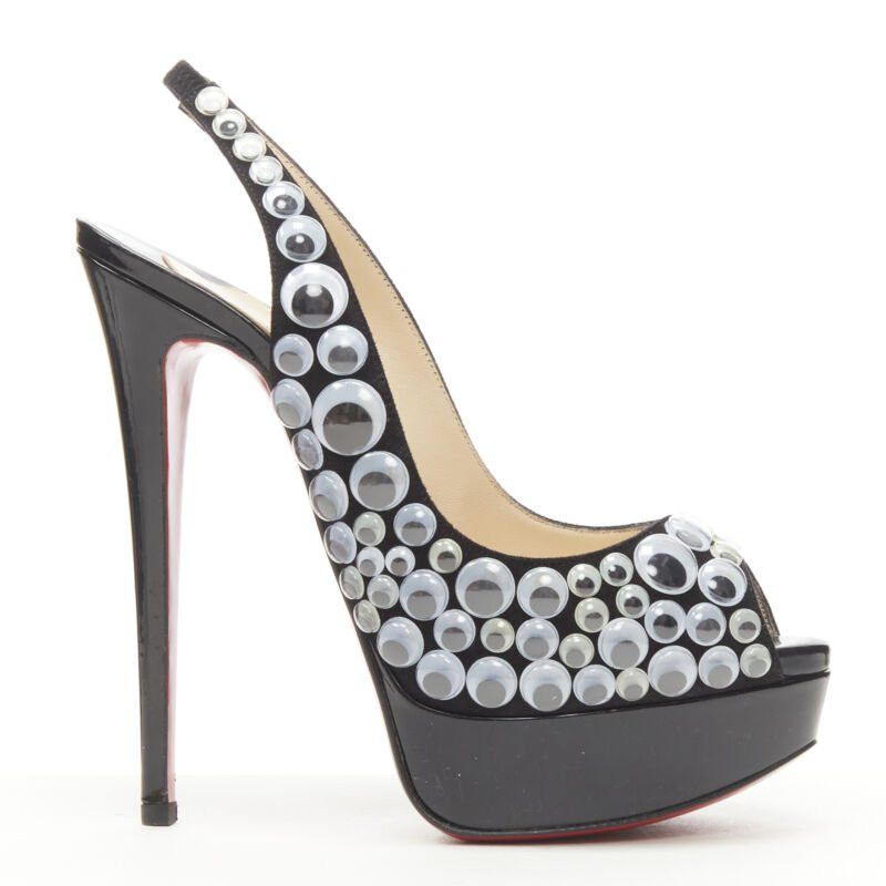 Christian Louboutin CHRISTIAN LOUBOUTIN Deja Vu 150 black patent eyeball peeptoe sling platform EU36 Size US 6 / IT 36 - 1 Thumbnail