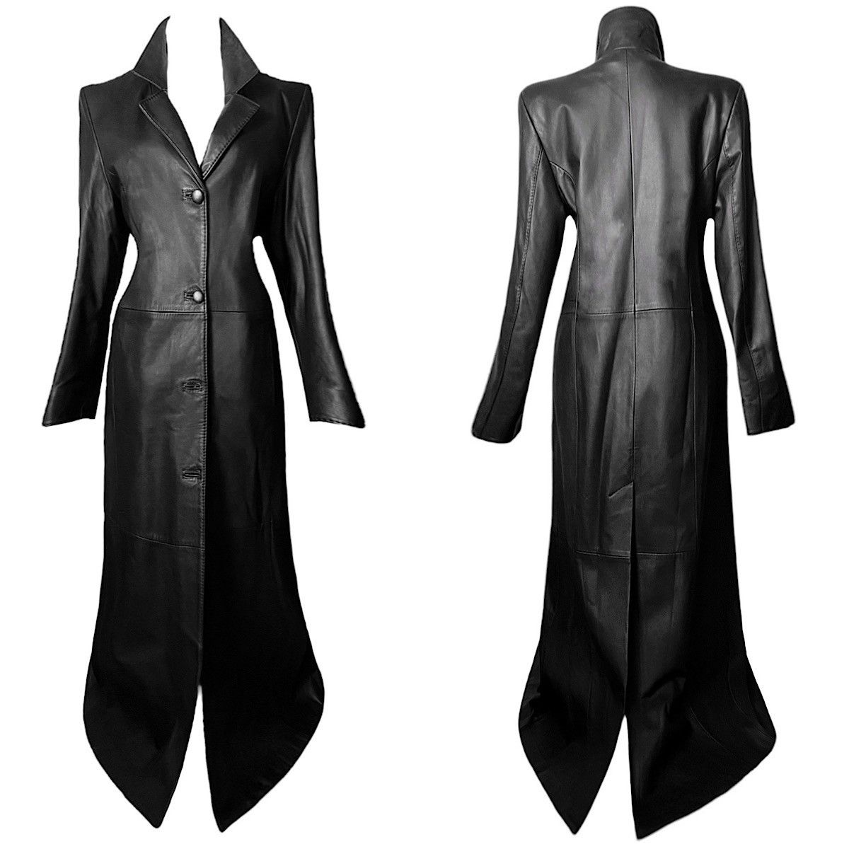 Vintage Extra long matrix leather coat Size S / US 4 / IT 40 - 1 Thumbnail