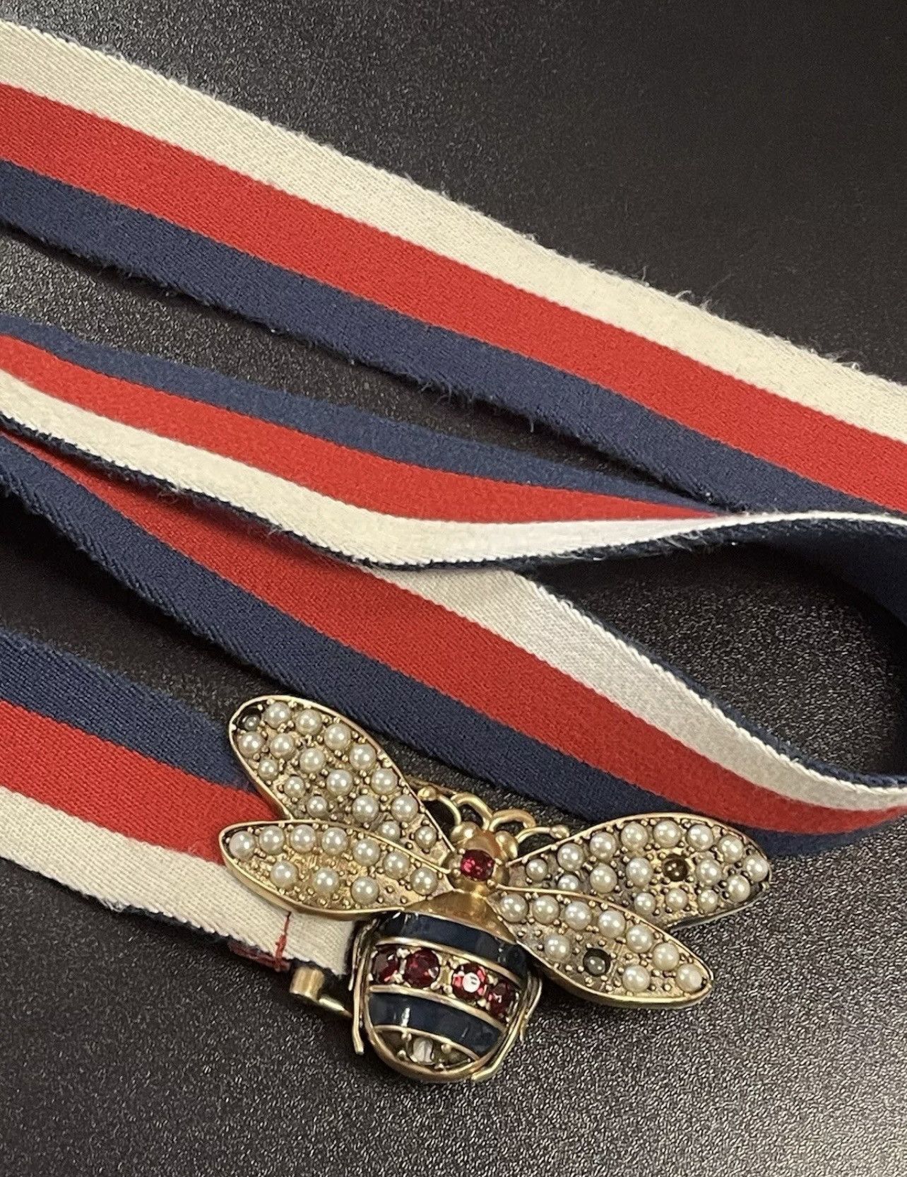 Gucci Gucci Sylvie Bee Web Buckle Belt Tricolor Canvas Size 75cm Size ONE SIZE - 3 Thumbnail