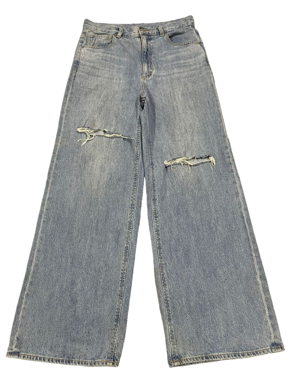 image of Vintage Japanese Gu Distressed Style Baggy Jeans in Blue, Men's (Size 31)