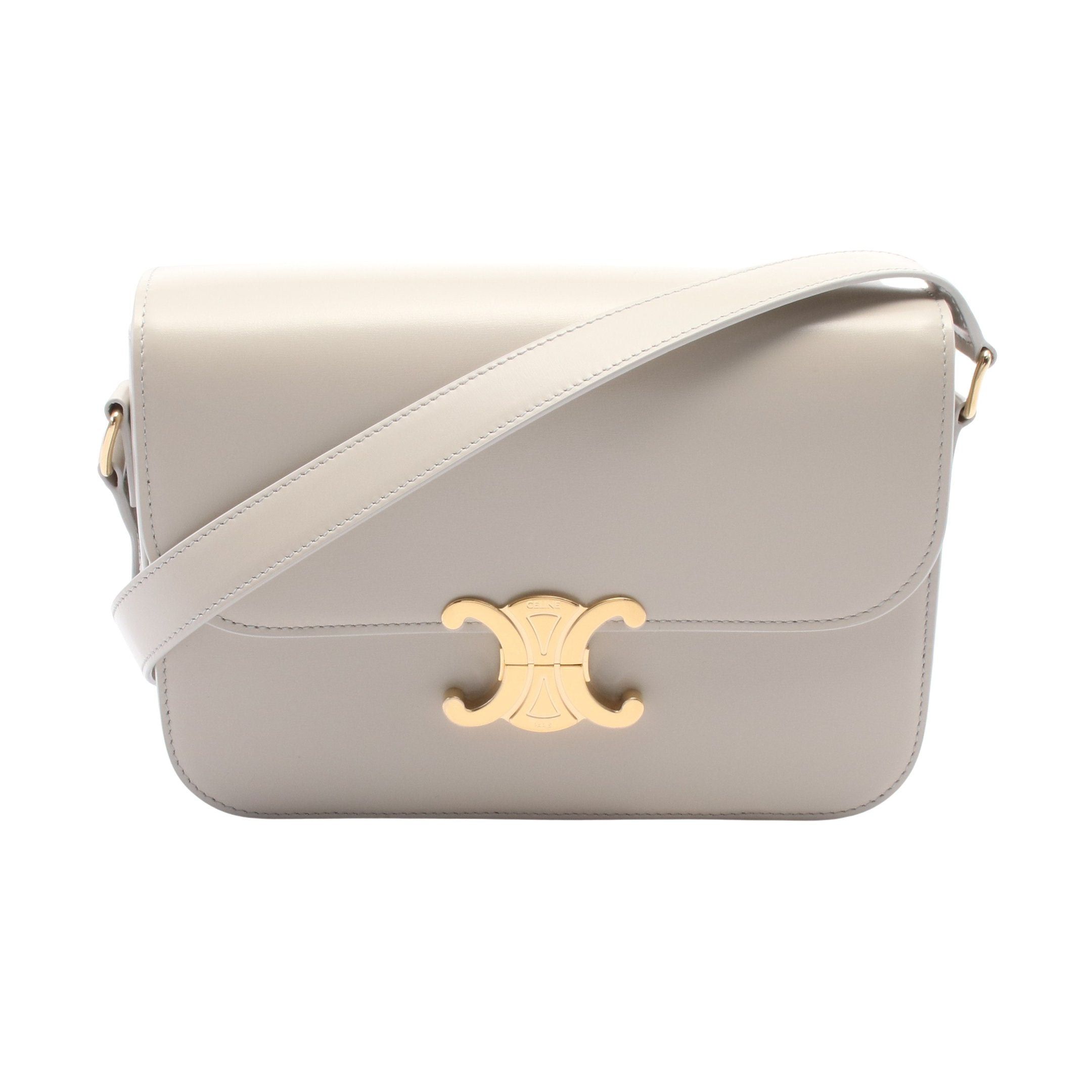 Celine Triomphe Medium Shoulder Bag Leather Light Beige in Neutrals, Women's